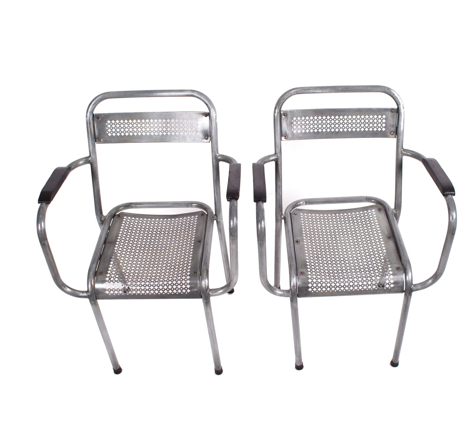 MATHIEU MATEGOT pair of metal armchair rigitulle french mid century - 5