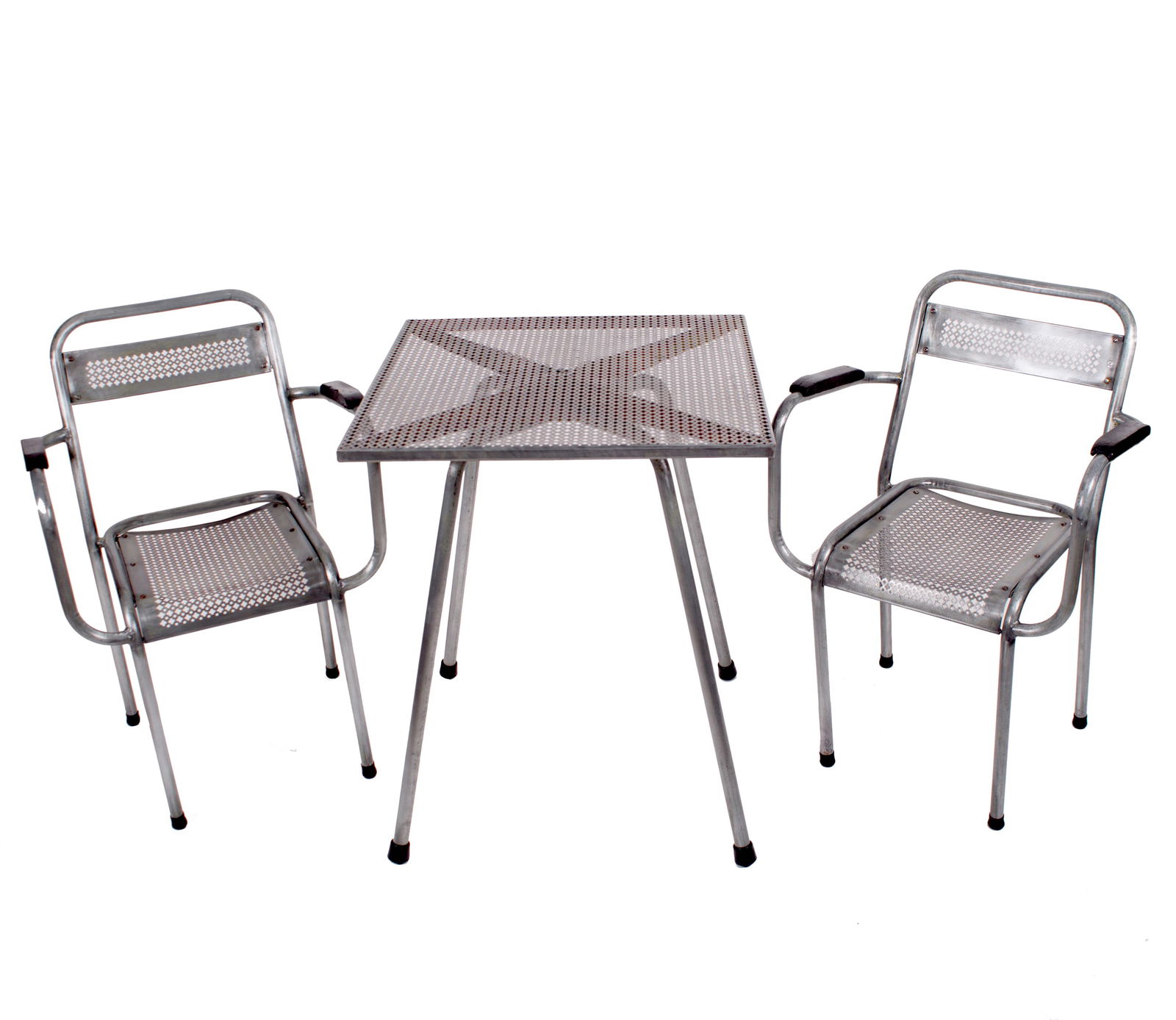 MATHIEU MATEGOT pair of metal armchair rigitulle french mid century - 7