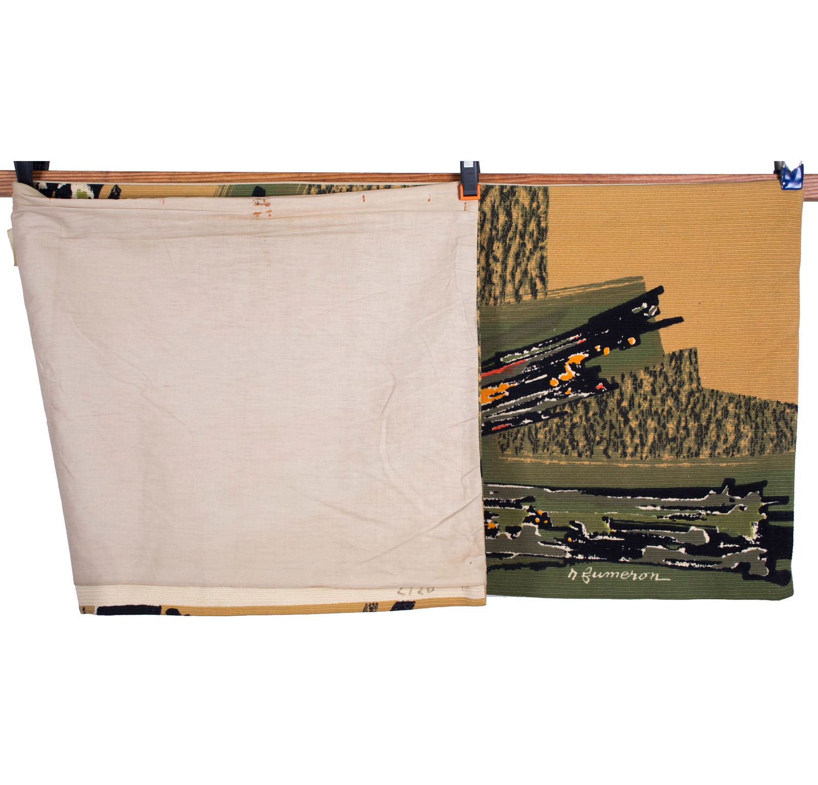 Long Fumeron tapestry Samourai wool fabric Robert Four signed - 2