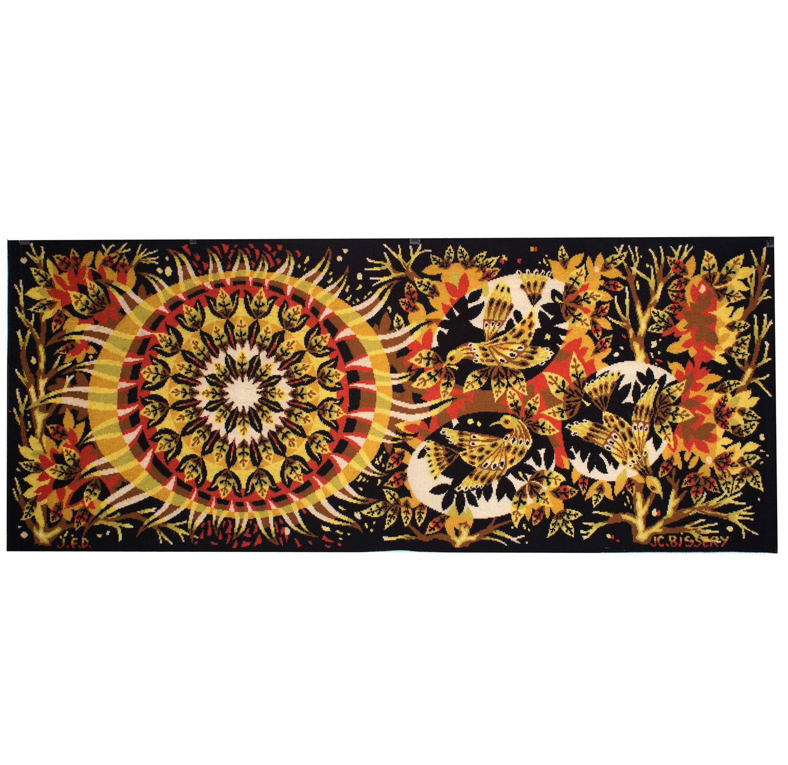 Bissery mid century wool tapestry modernist " Aurore " dawn Jacquard (1 of 5)