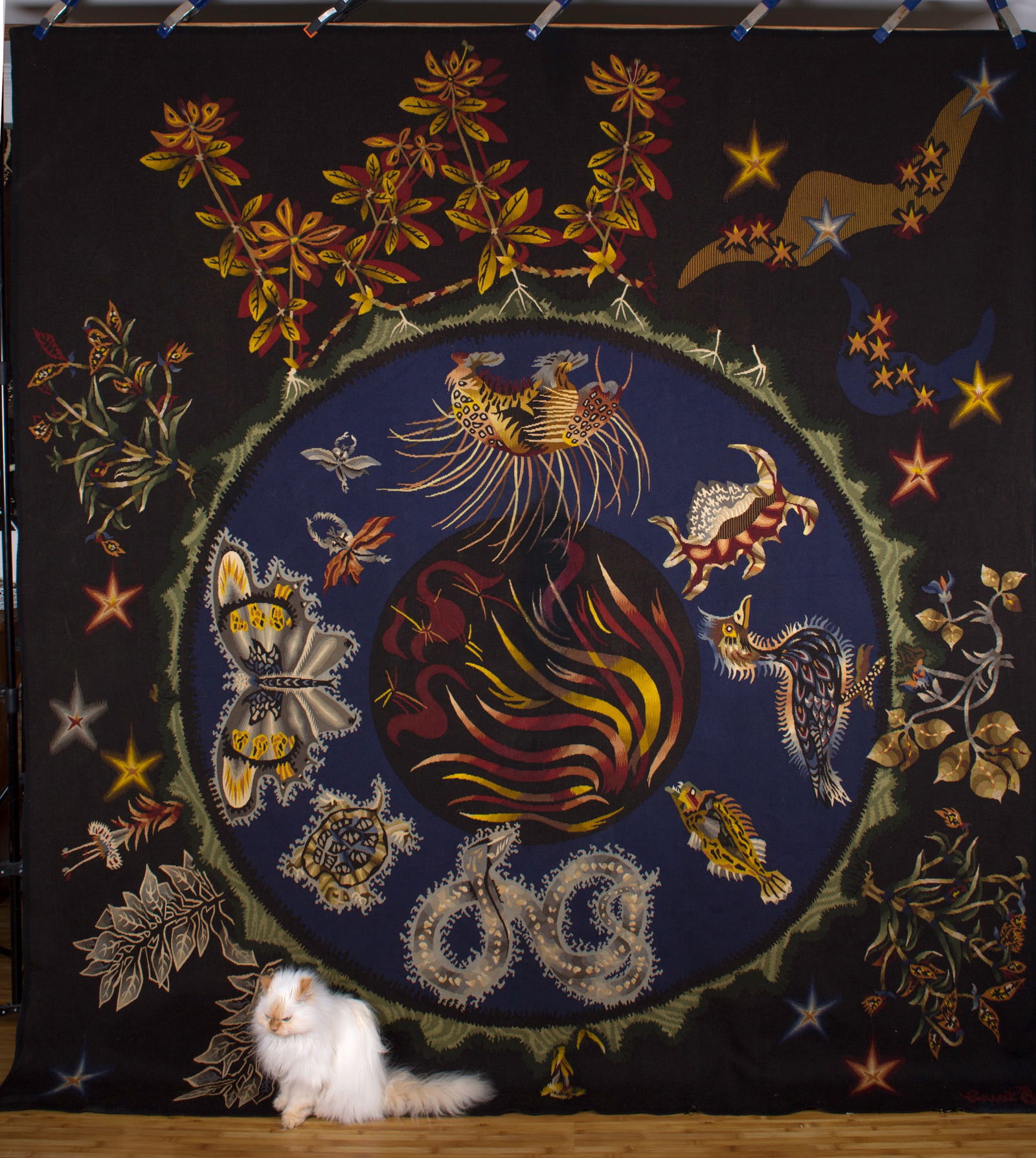 Aubusson Jean Lurcat hand weaved Tabard Frères et Soeurs, Aubusson Kosmos: Title: Aubusson Jean Lurcat hand weaved Tabard Frères et Soeurs, Aubusson Kosmos Description: Jean LURCAT (1892-1966) for carton and ATELIER TABARD lissier in AUBUSSON , Kosmos tapestry, signed,