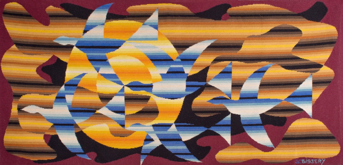 Bissery mid century wool tapestry modernist " migration of birds" Jacquard (1 of 5)