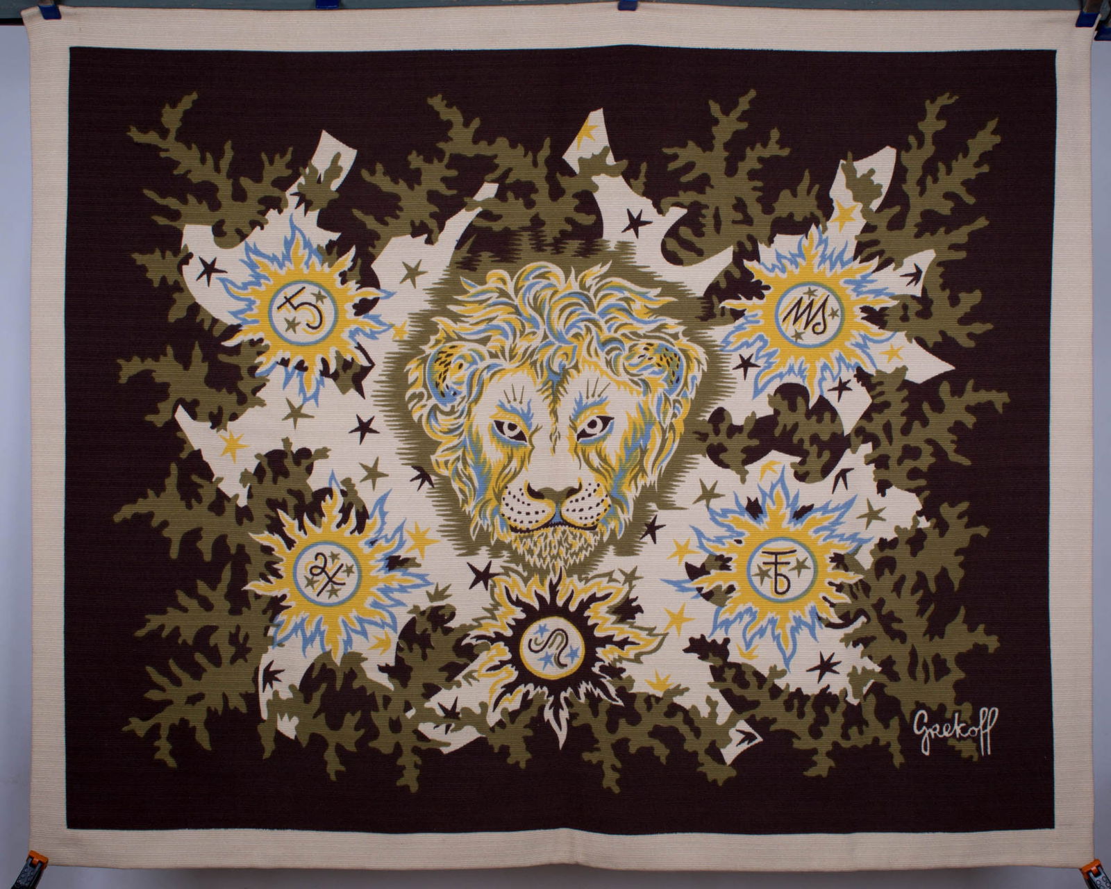 FRENCH SILSCREEN TAPESTRY elie GREKOFF AUBUSSON MODERNIST LEO (1 of 4)