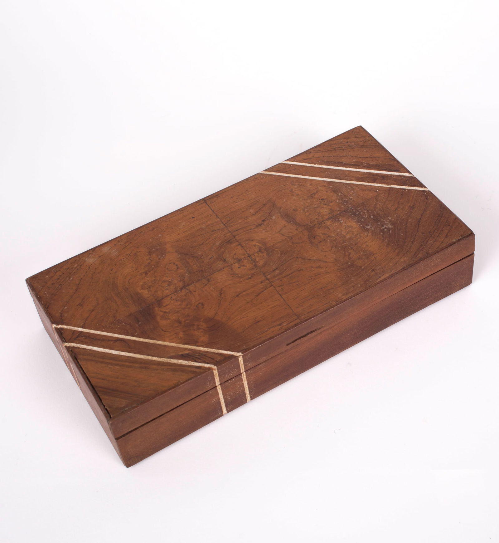 French Antique art deco tote box in the manner of Leleu Flamed Walnut (1 of 3)
