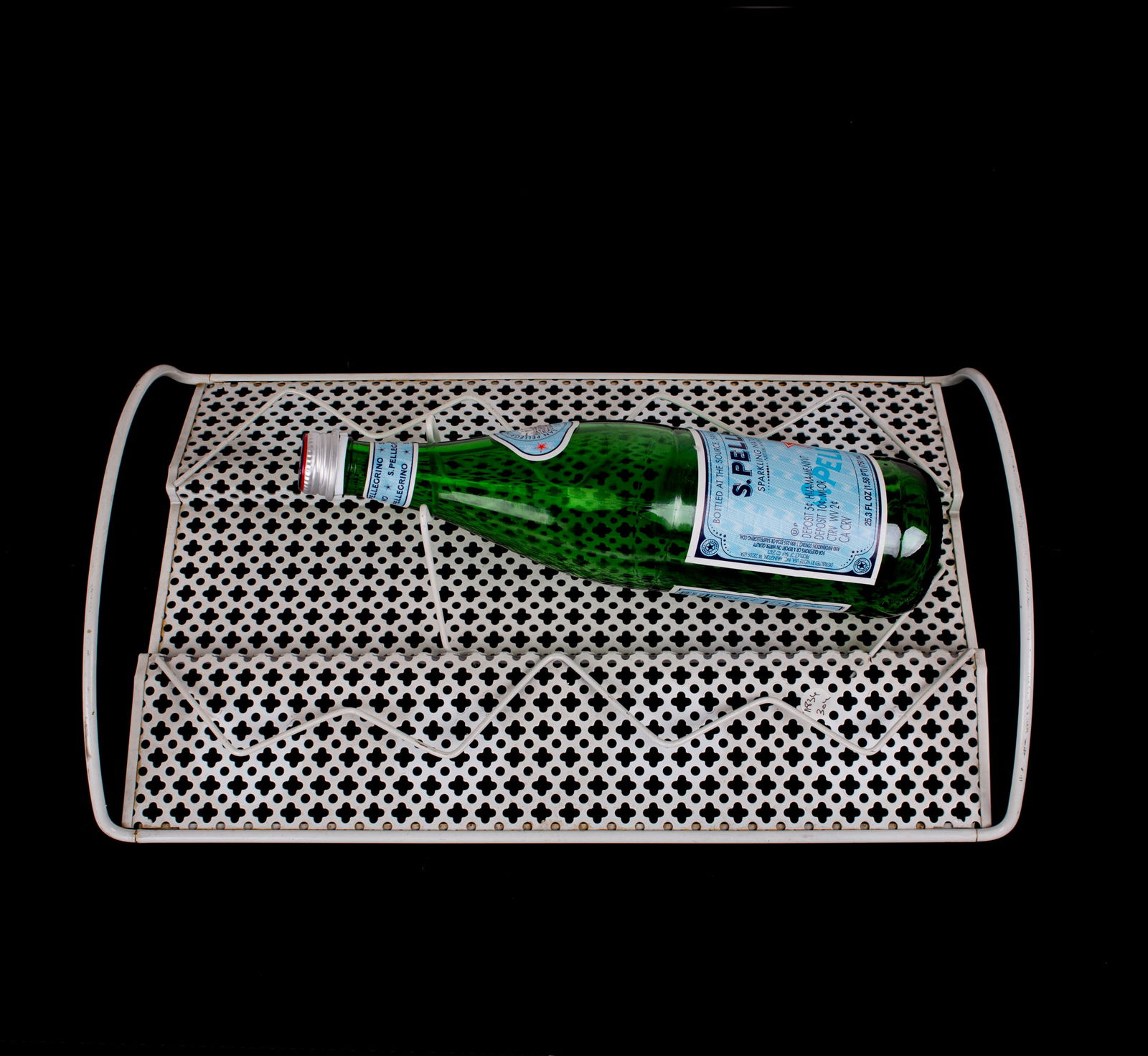 FRENCH MODERNIST Set bottle and Glass carrier MATEGOT Mid century RIGITULLE: Title: FRENCH MODERNIST Set bottle and Glass carrier MATEGOT Mid century RIGITULLE Description: French modernist container/ desk basket made in the 1950's by Mathieu Mategot , it is made with his