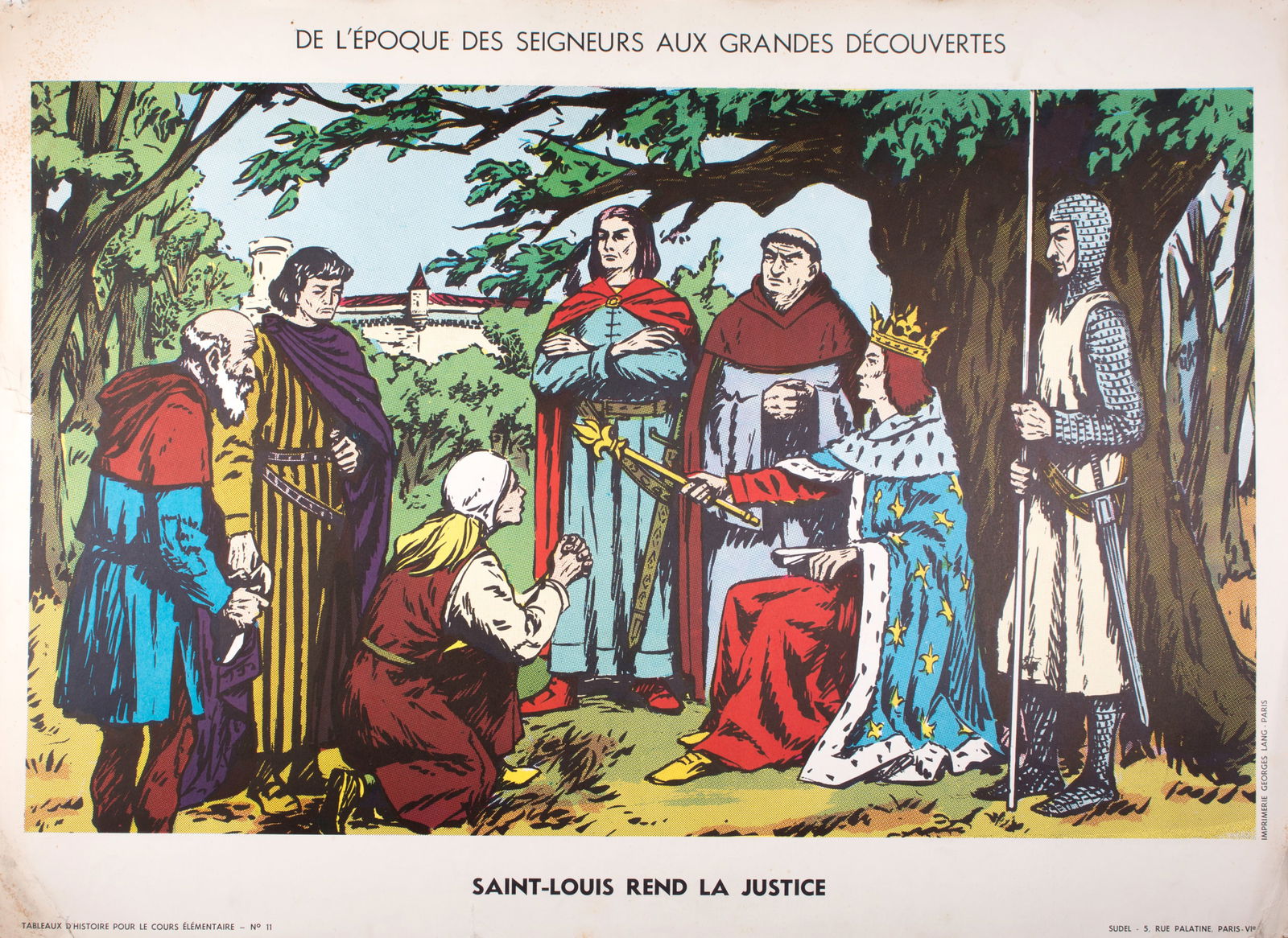 Vintage History French School Poster, Sudel , plate 11 and 15 double si: Title: Vintage History French School Poster, Sudel , plate 11 and 15 double si Description: Original educational history poster for elementary school, printed by the Imprimerie Georges Lang. Carries