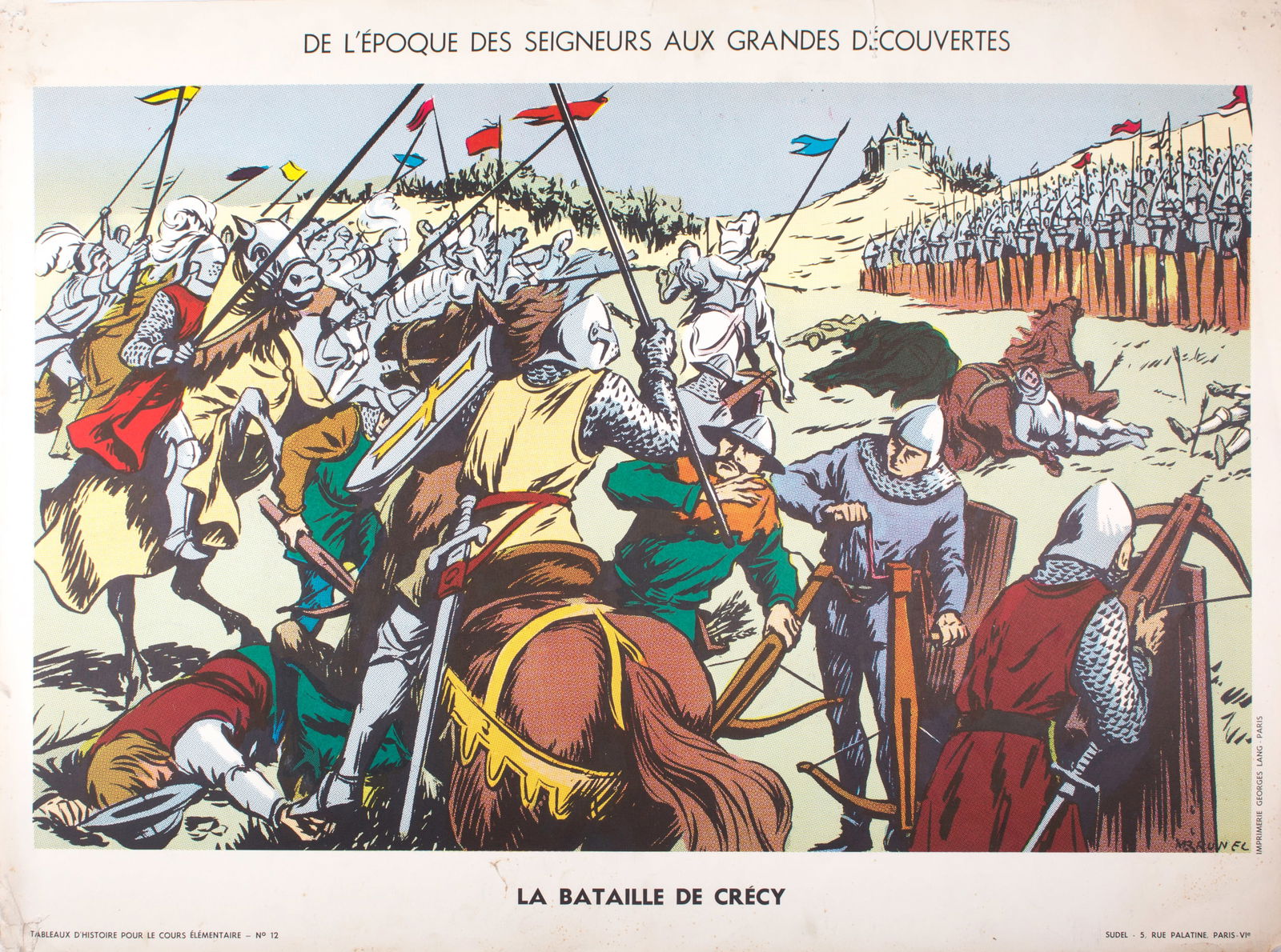 Vintage History french School Poster, Georges Lang 15 and 16 circa 1950 - 3