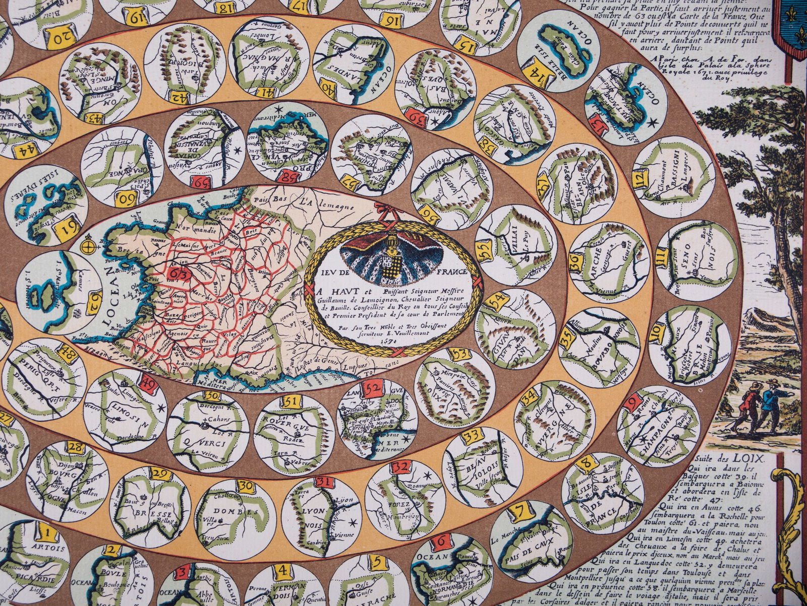 French Jeu de L'oie/ Goose game dated 1691 19th reprint - 3