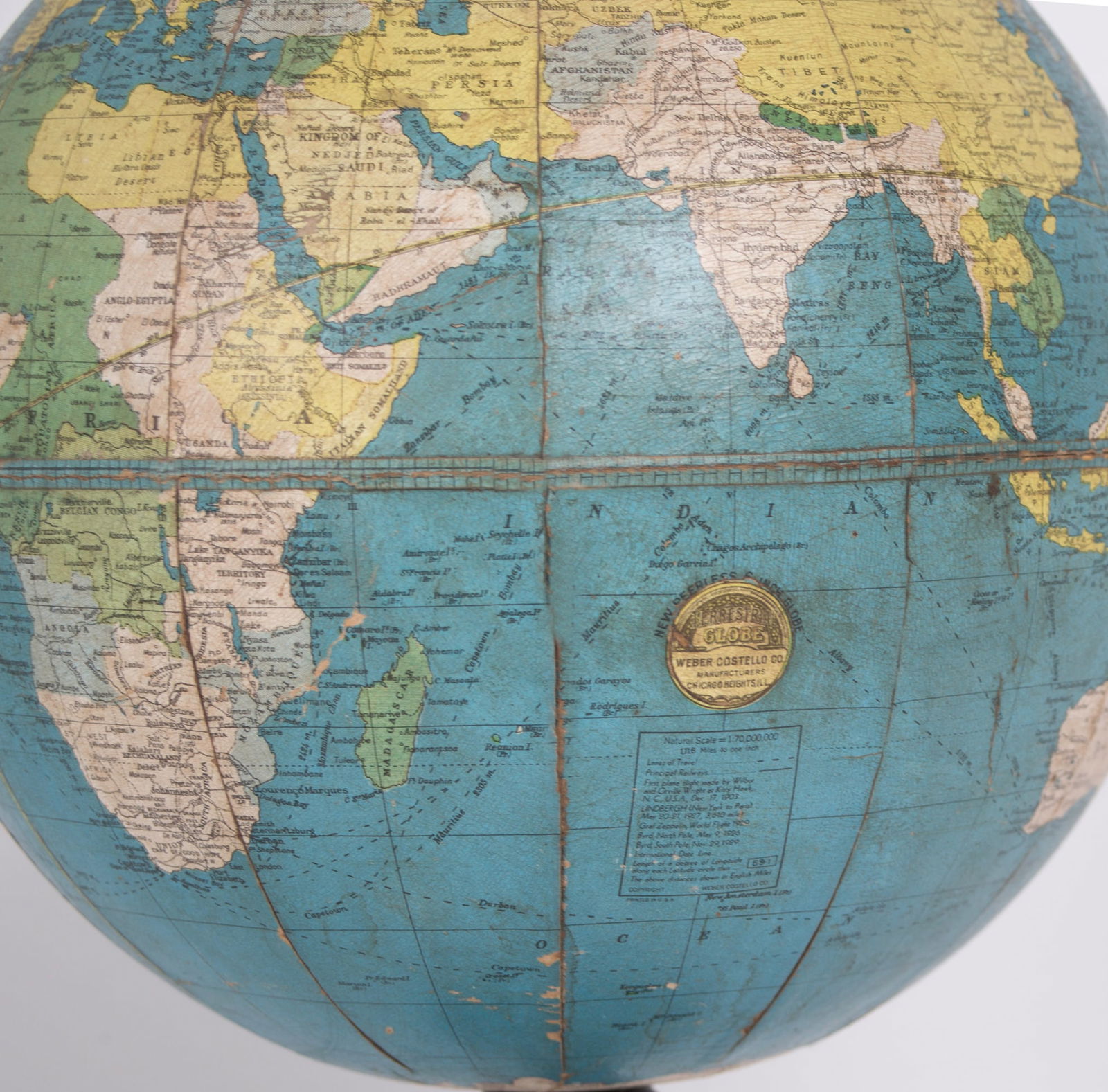 6" TERRESTRIAL ANTIQUE TABLE GLOBEWEBER COSTELLO 1930 - 6