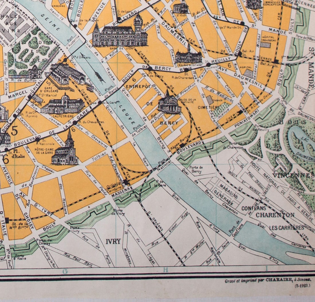 Paris monuments touristic map 1920 Taride linen backing - 5