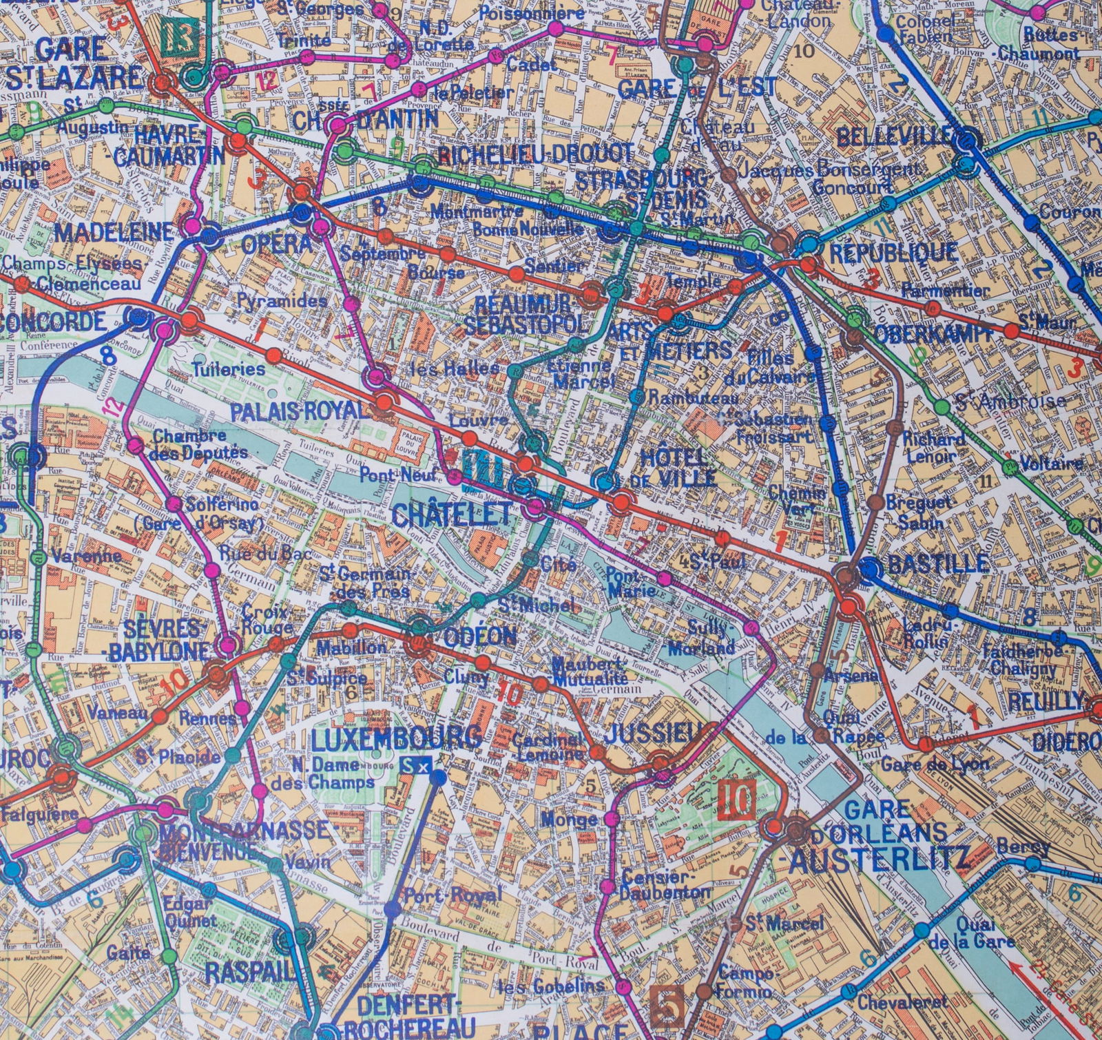 Large Paris subway map with numbered lines 1953 Tarride - 2