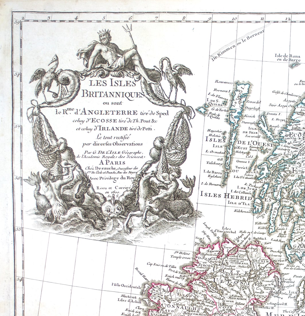 De L'Isle Philippe Buache engraved map of the the British Island 1800 - 4