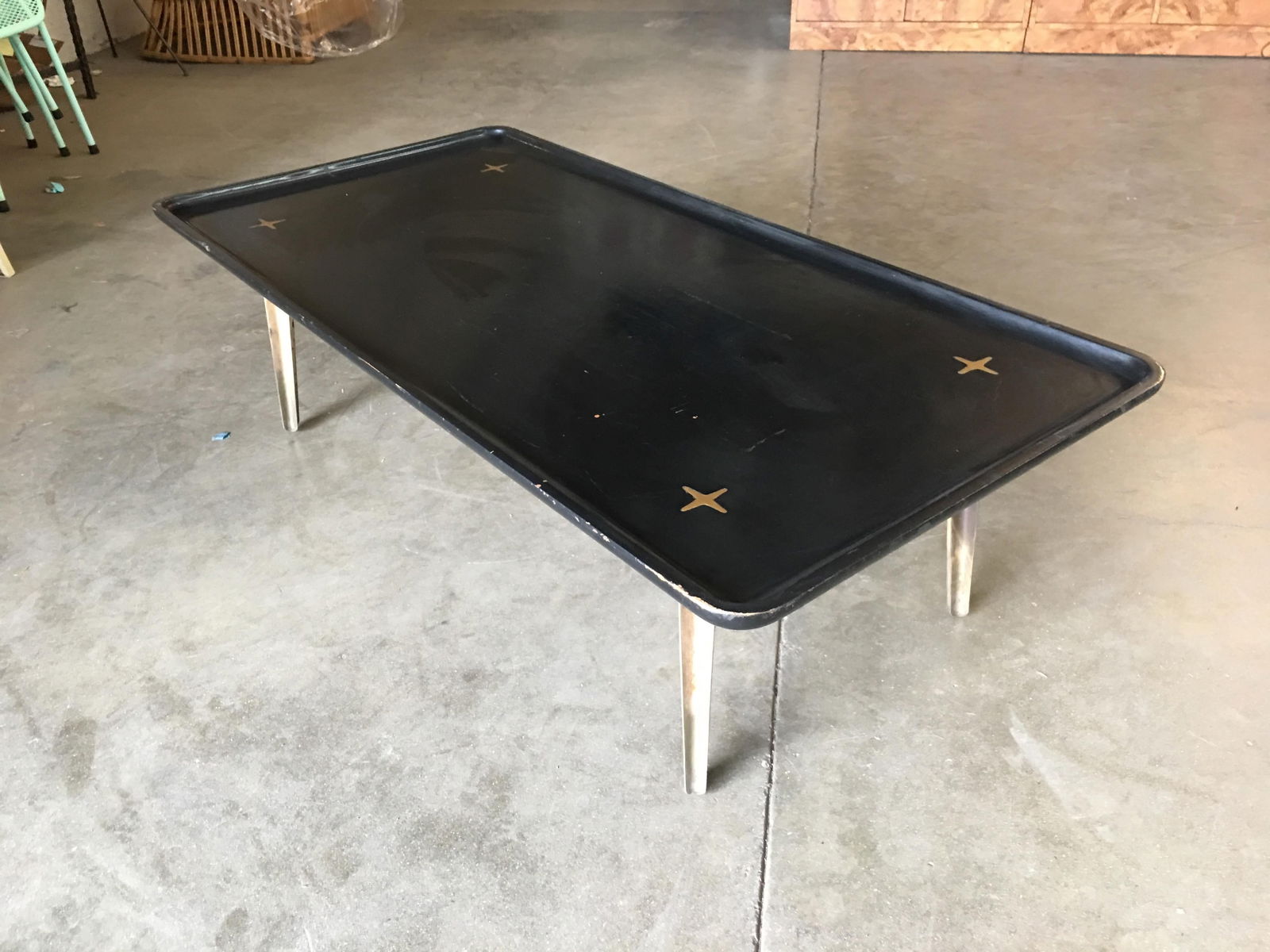 Rare Midcentury Black Lacquer Coffee Table with Solid Cast Bronze Base - 10