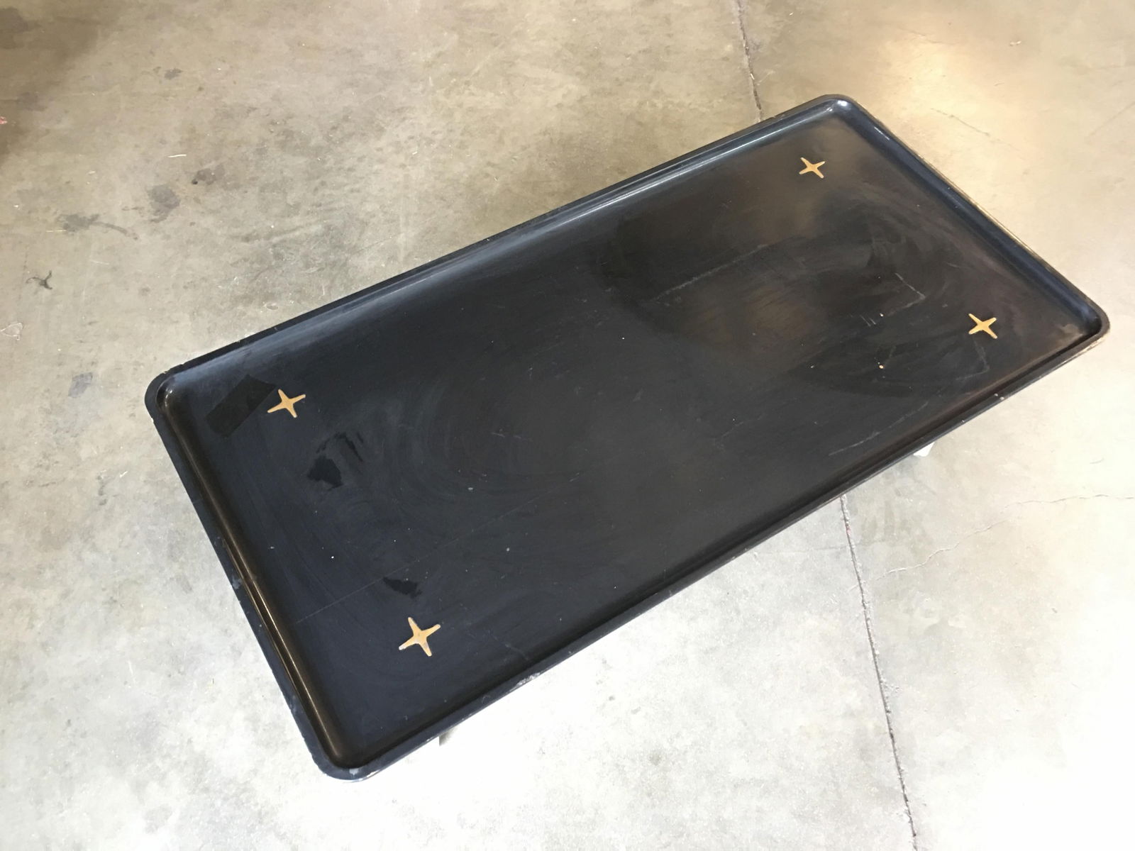 Rare Midcentury Black Lacquer Coffee Table with Solid Cast Bronze Base - 4