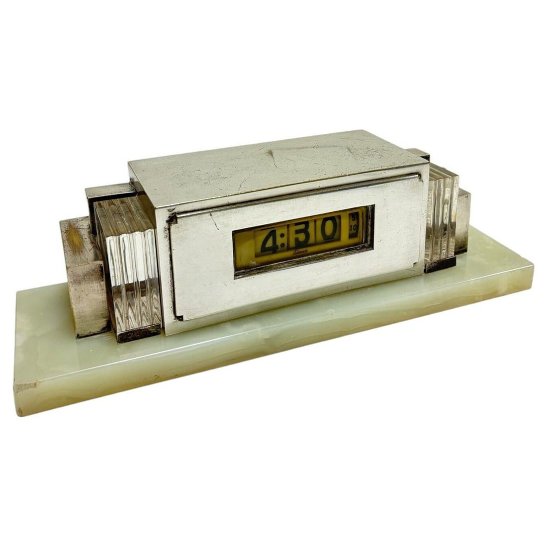 Art Deco Silver and Marble Digital Mantel Clock Model 975 by Lawson, Circa 1930 (1 of 5)