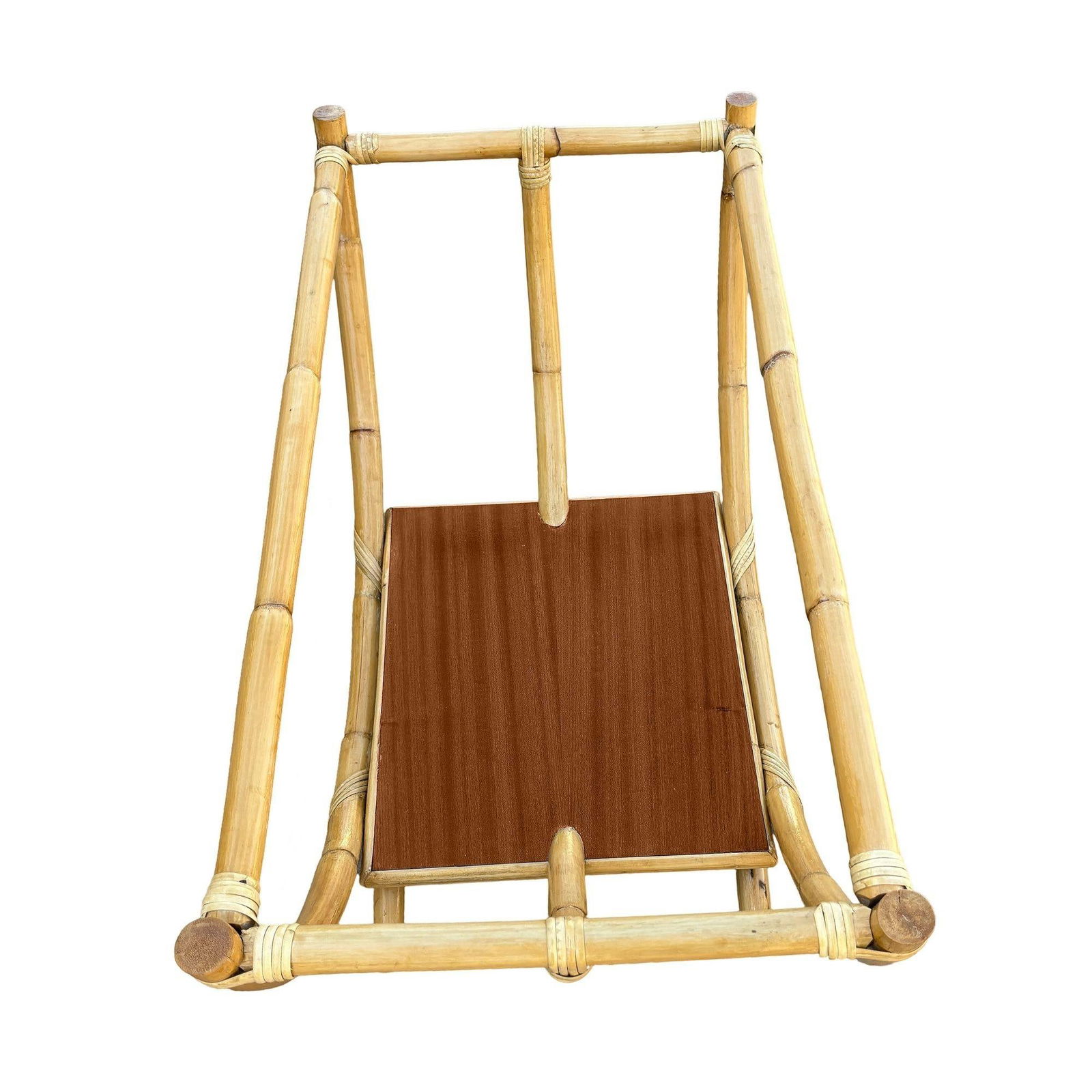 Restored Rattan Boat Shaped Coffee Table with Mahogany Shelf - 12