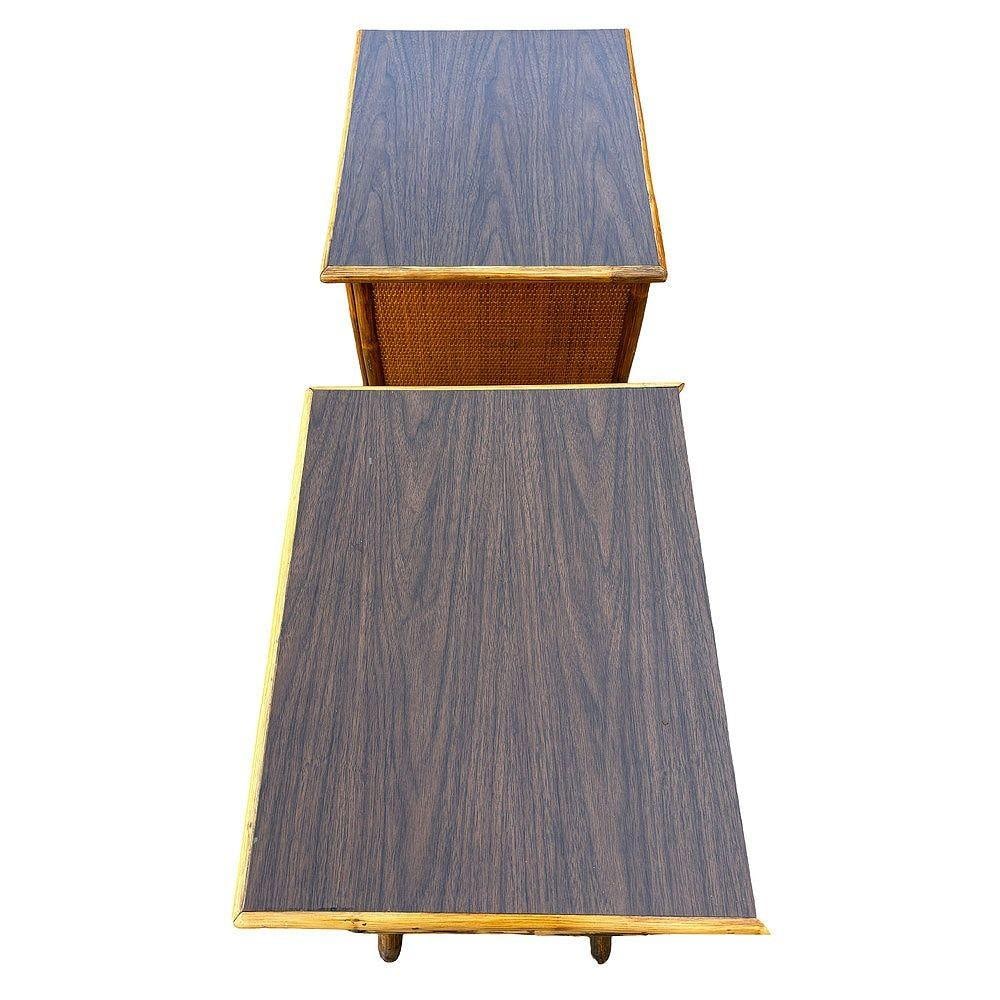 Restored James Mont Styles Rattan & Woven Wicker Bedside Table, Pair - 13