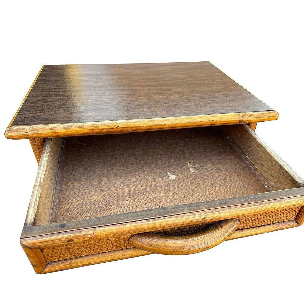 Restored James Mont Styles Rattan & Woven Wicker Bedside Table, Pair - 20