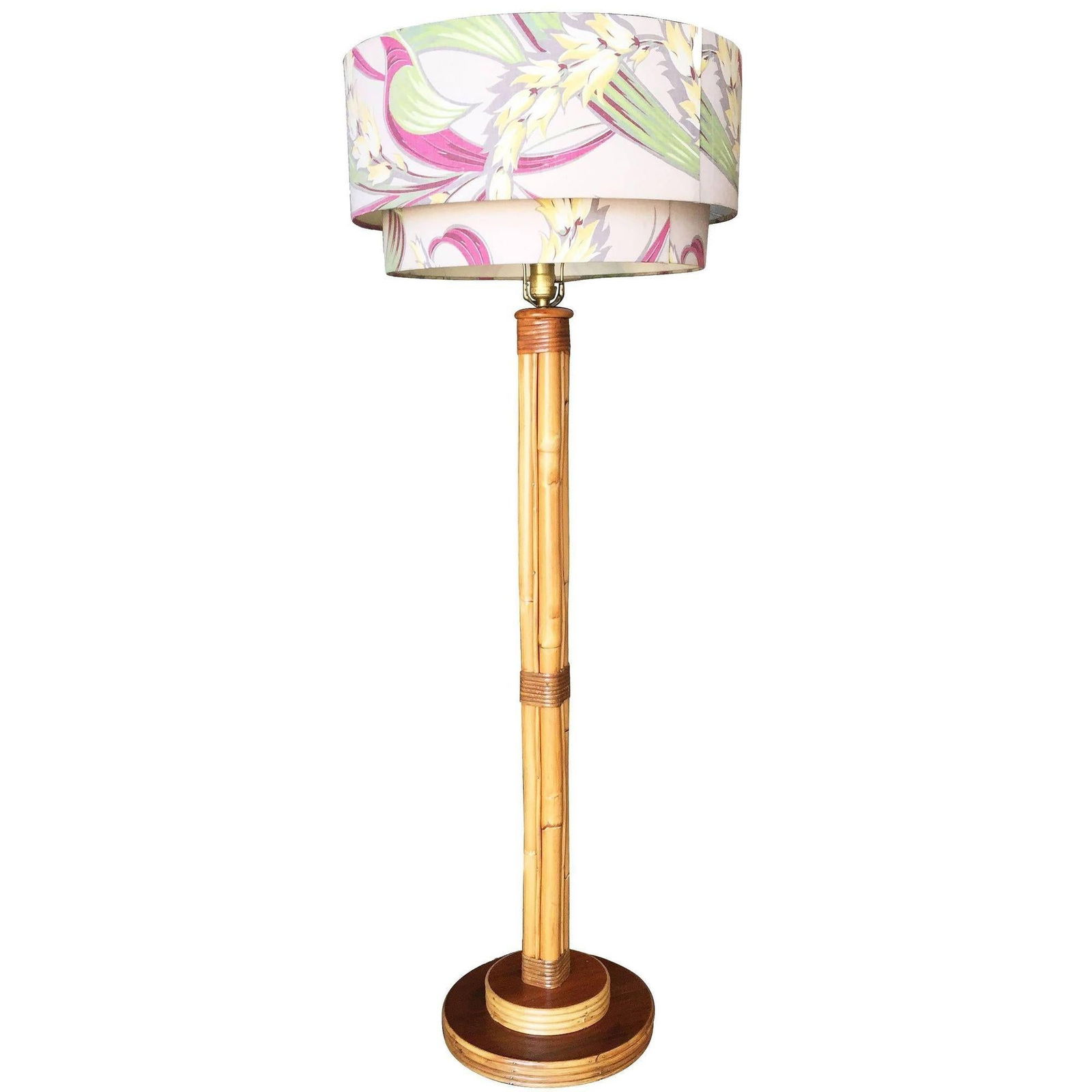 Restored Rattan & Mahogany Pole Floor Lamp - 15