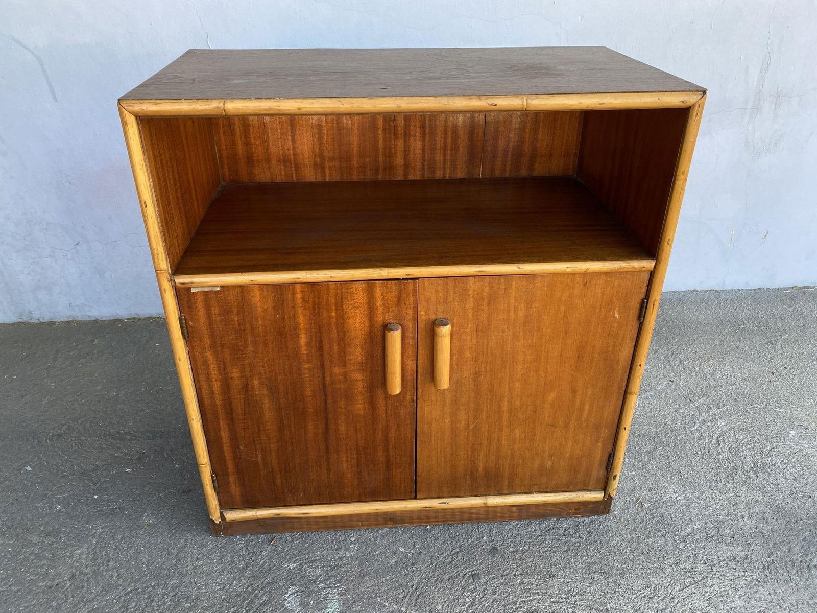 Restored Mahogany & Rattan Cabinet W/ Cubby Space - 14