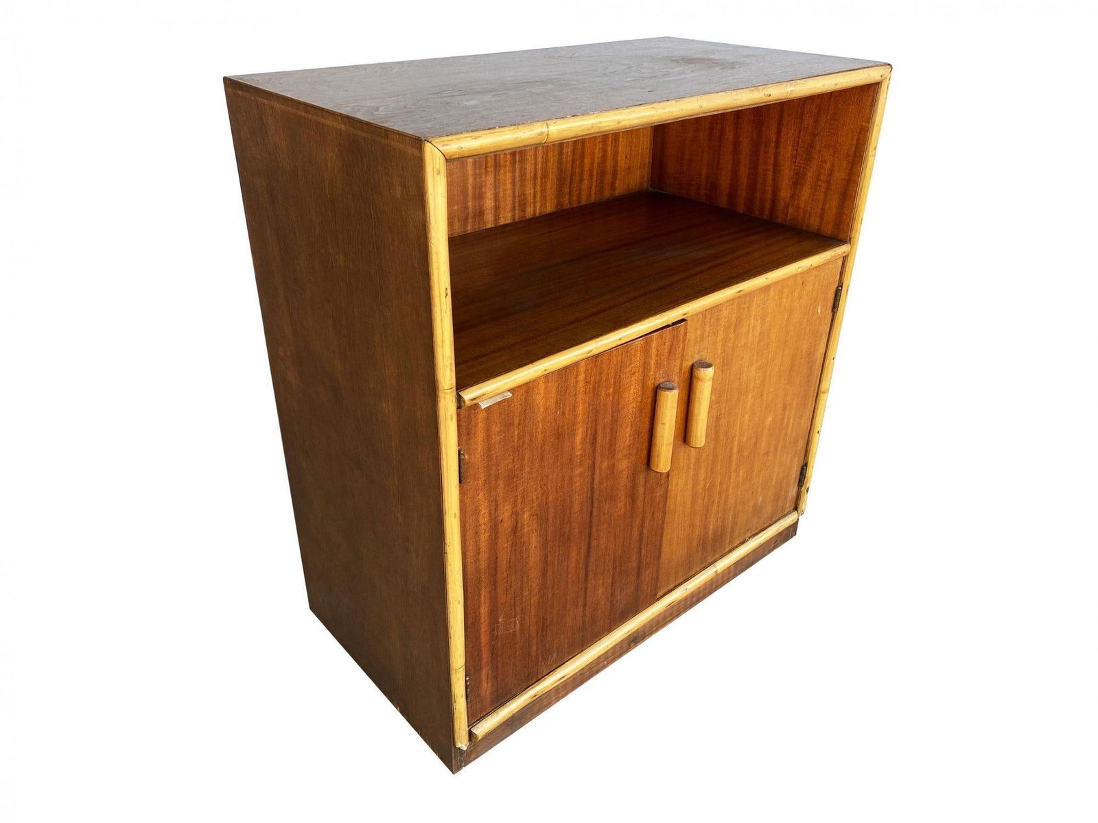 Restored Mahogany & Rattan Cabinet W/ Cubby Space - 16