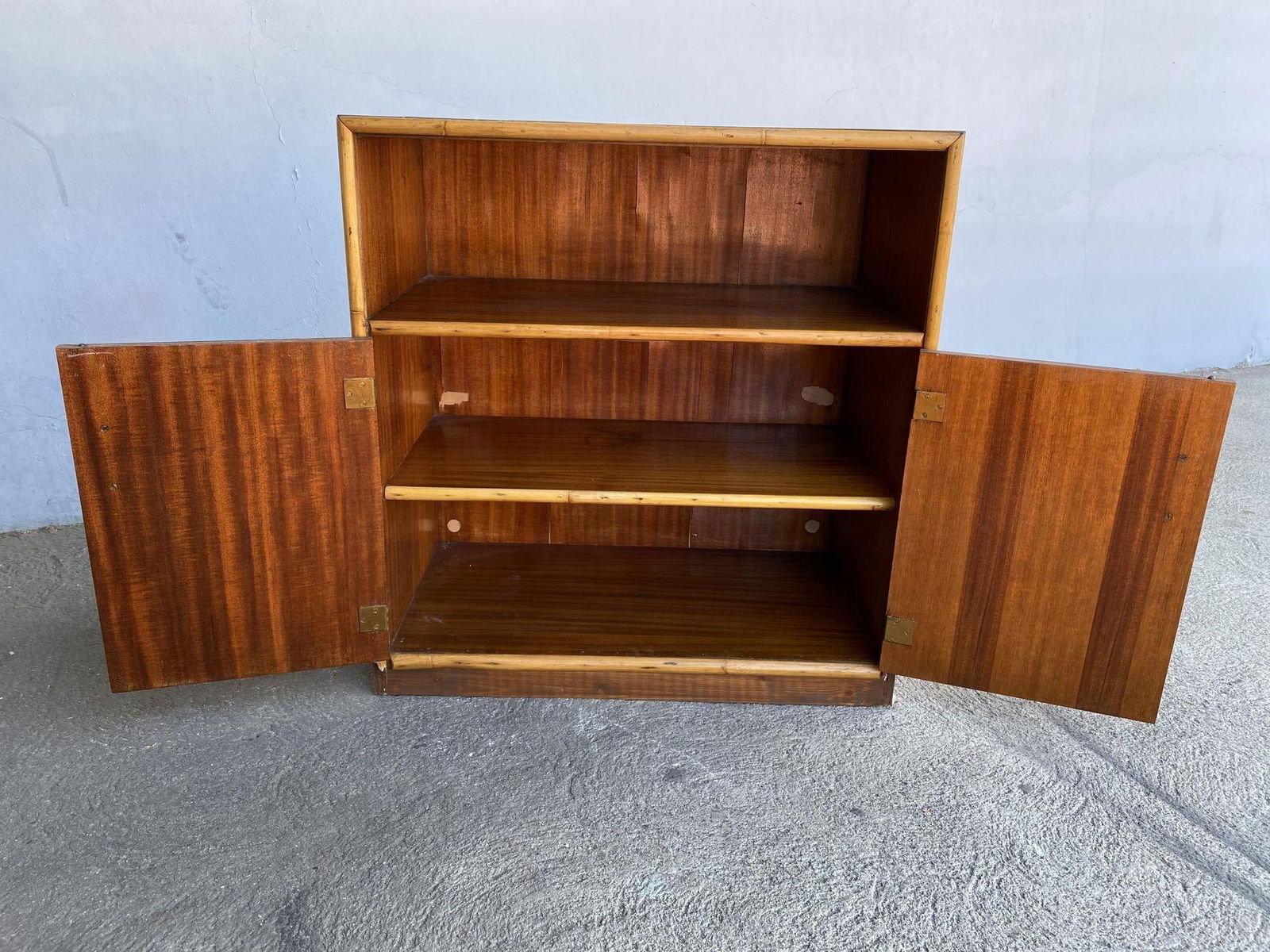 Restored Mahogany & Rattan Cabinet W/ Cubby Space - 17