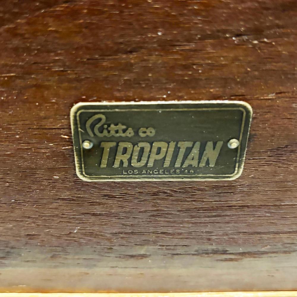 Rattan & Mahogany Double Arch "Tropitan" 2-Tier Side Table by Ritts, Pair - 14