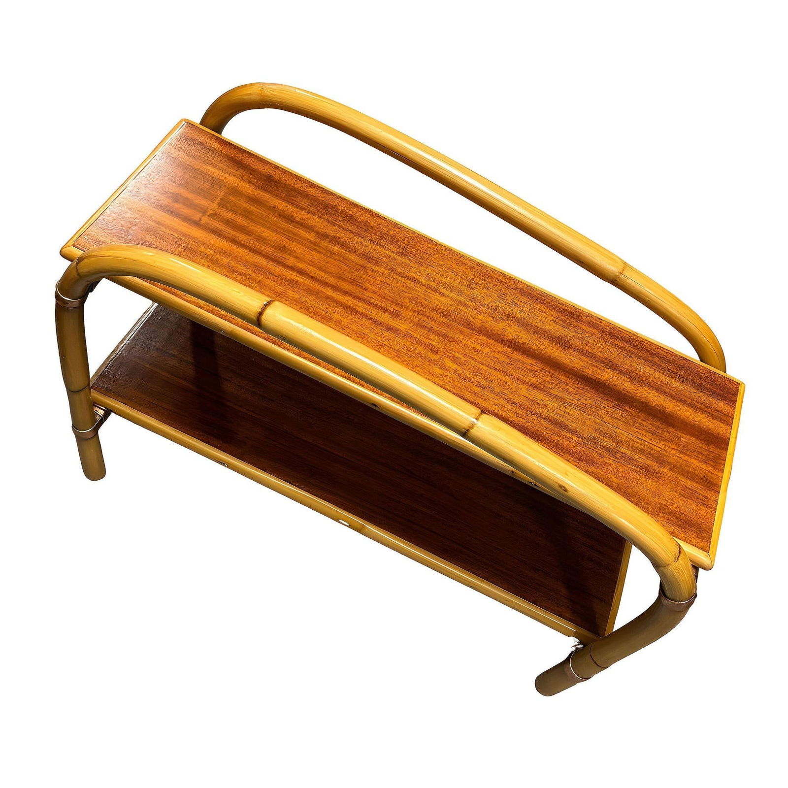 Rattan & Mahogany Double Arch "Tropitan" 2-Tier Side Table by Ritts, Pair - 16