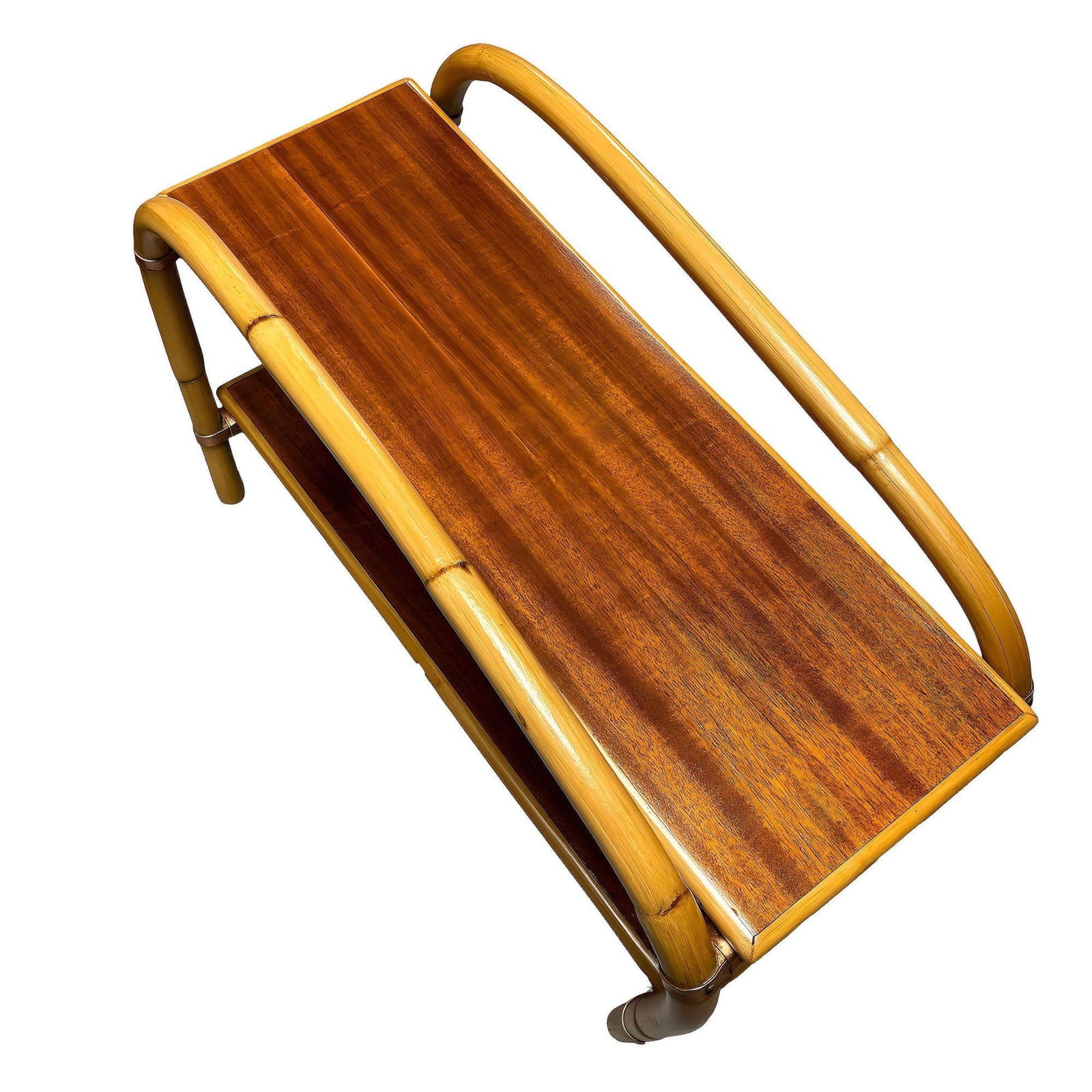 Rattan & Mahogany Double Arch "Tropitan" 2-Tier Side Table by Ritts, Pair - 3