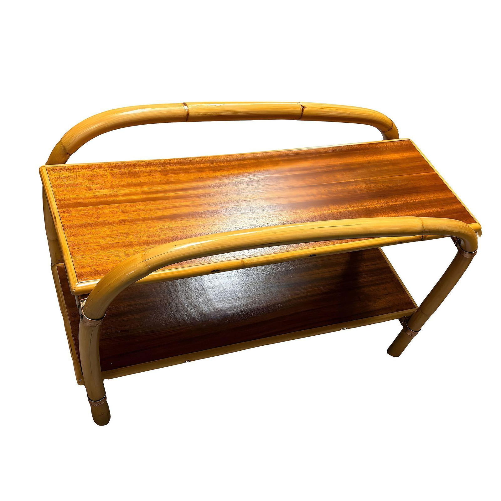 Rattan & Mahogany Double Arch "Tropitan" 2-Tier Side Table by Ritts, Pair - 9