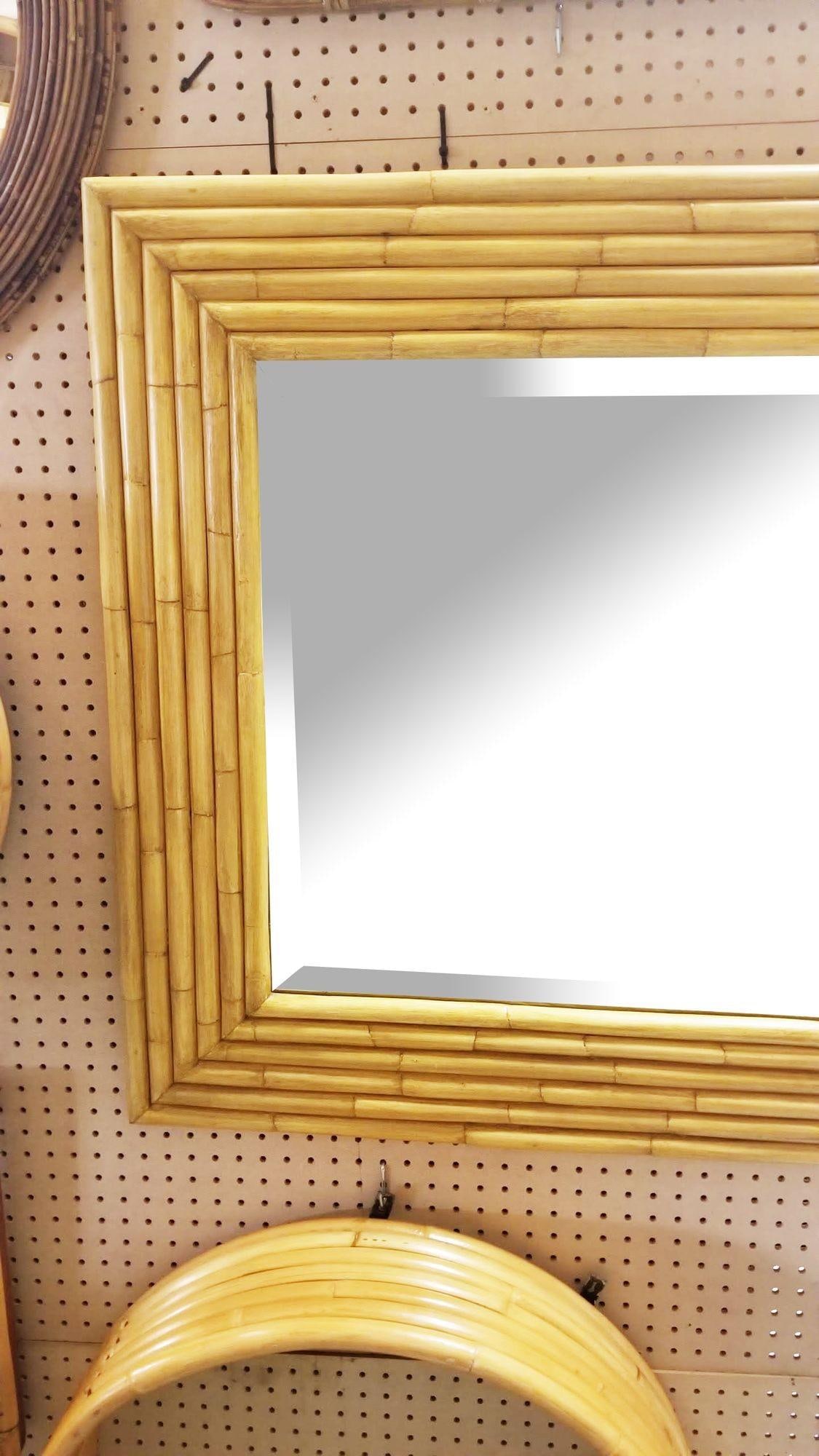 Restored 1948 Seven-Strand Square Rattan Mirror by Tropical Sun Rattan Co - 3