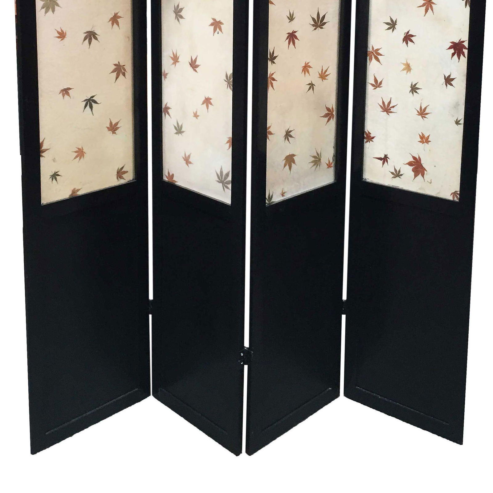 Black Lacquer Folding Screen w/ Fiberglass Maple Leaf Inserts - 17