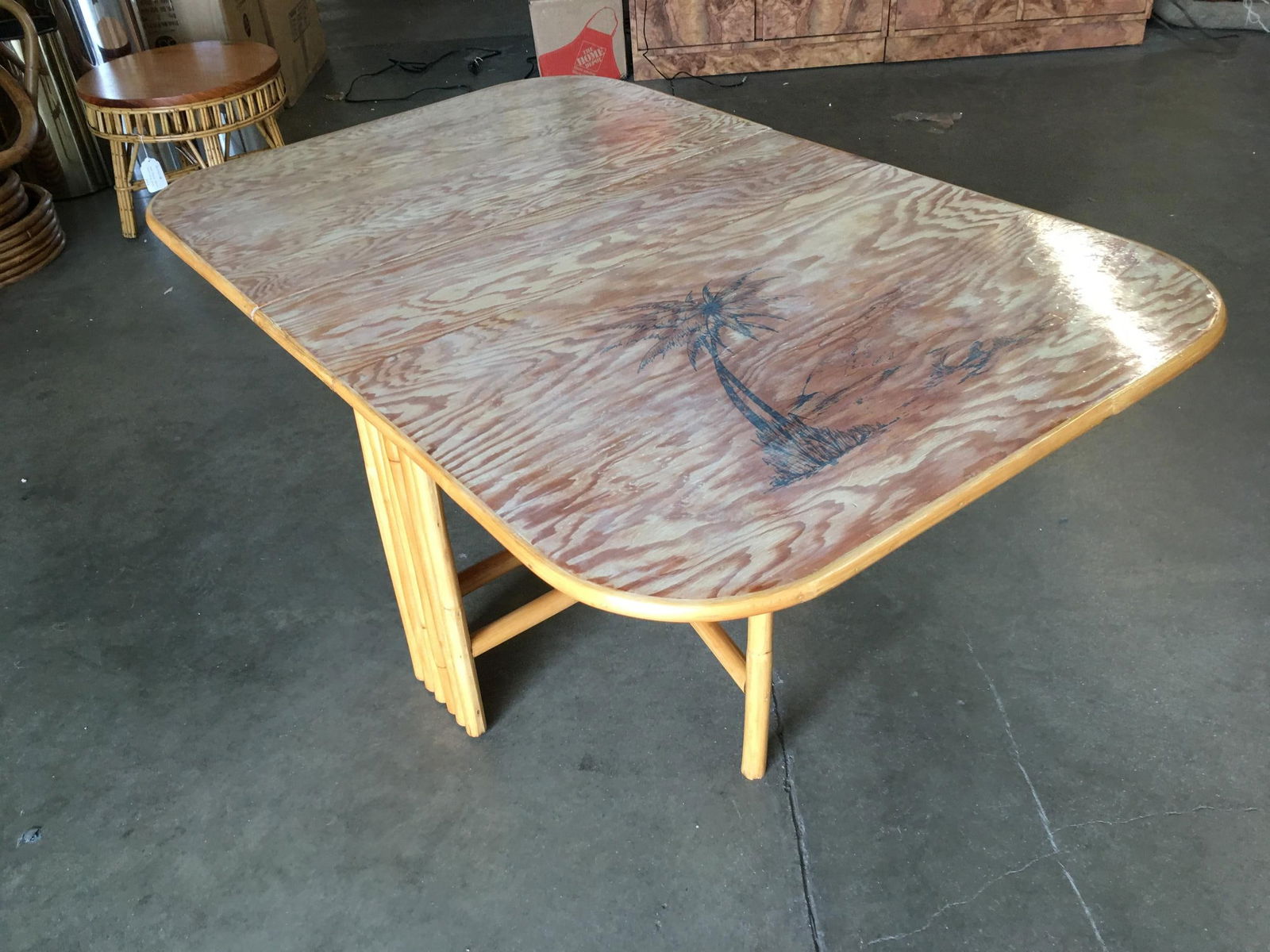 Rare Restored Gateleg Dining Table with Screen Printed Plywood Top - 8