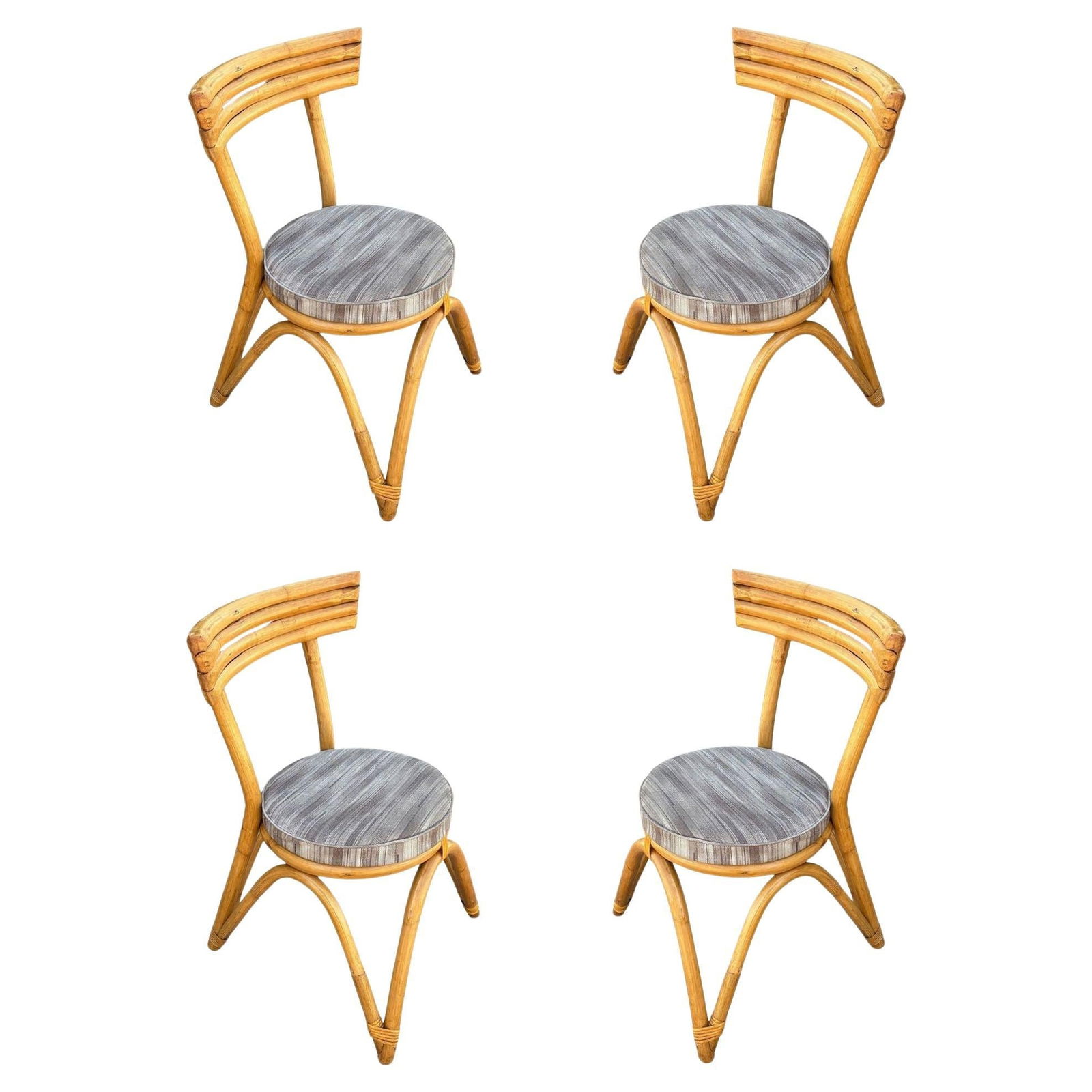 Restored Arched "Zig -Zag" Leg Rattan Dining Chair, Set of Four (1 of 18)