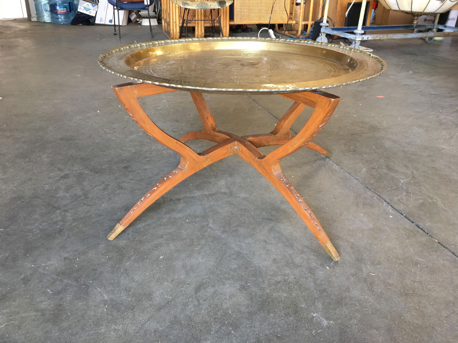 Folding Coffee Table with Brass Charger Tray - 17