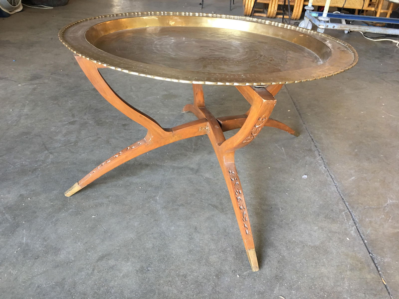 Folding Coffee Table with Brass Charger Tray - 6