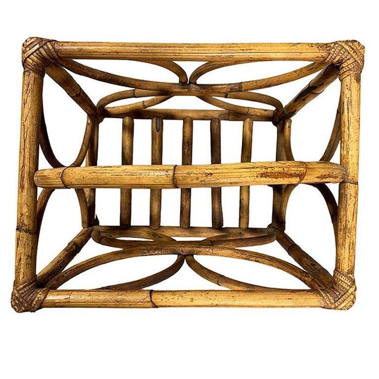 Mid-century Rattan "Butterfly" Magazine Rack with Handle - 17
