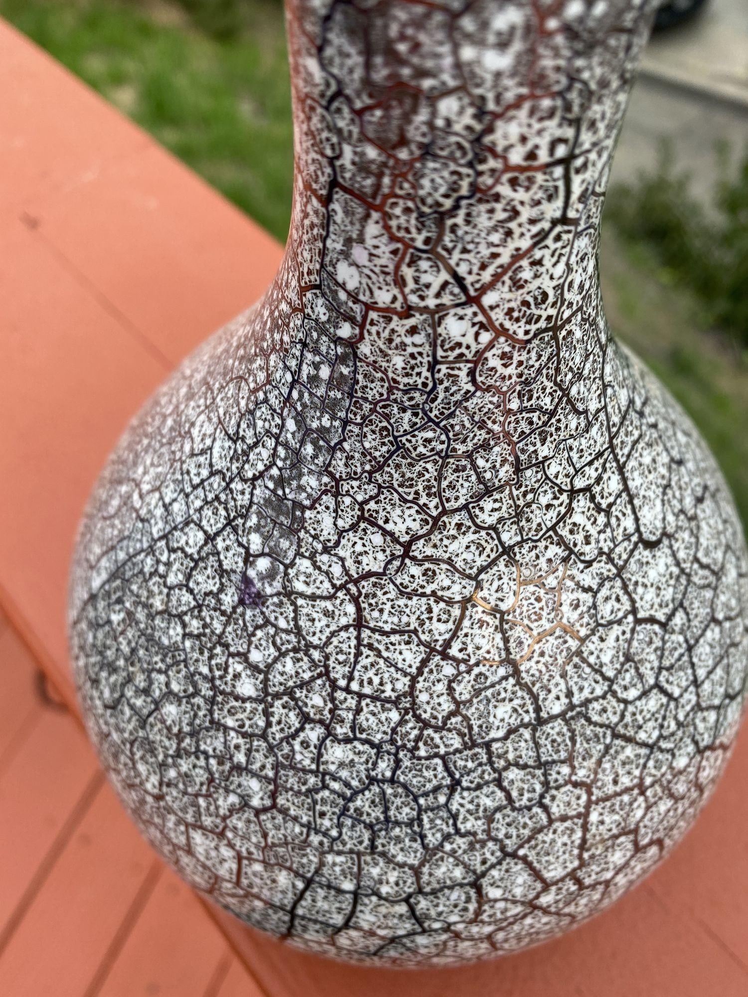 Large Mid Century Silver Crackle Vase by Royal Haeger - 12