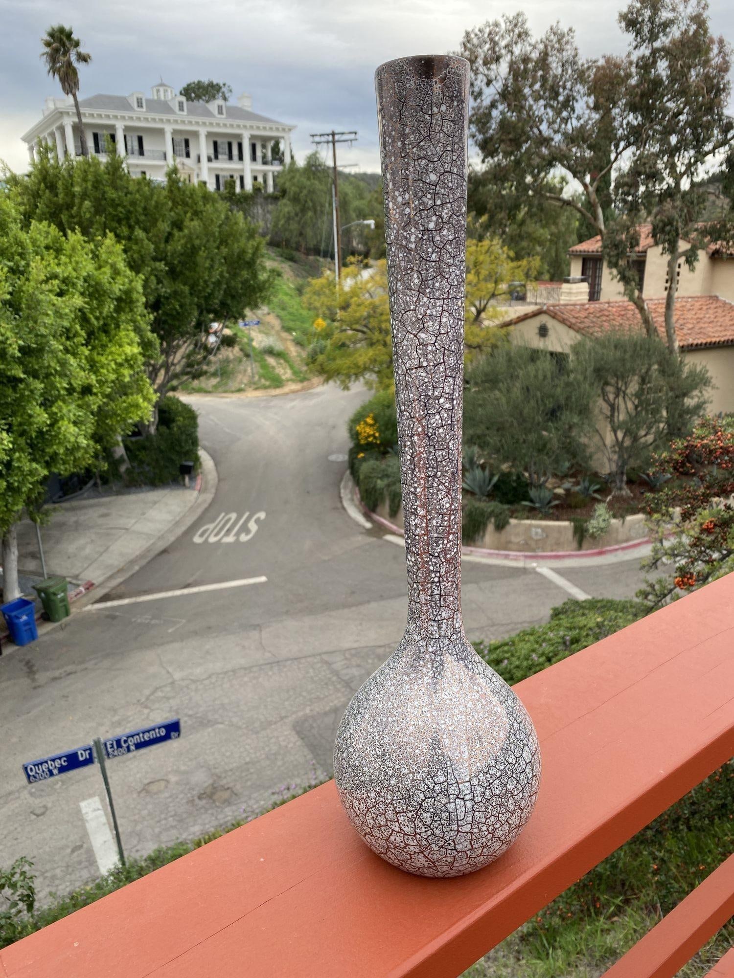 Large Mid Century Silver Crackle Vase by Royal Haeger - 18