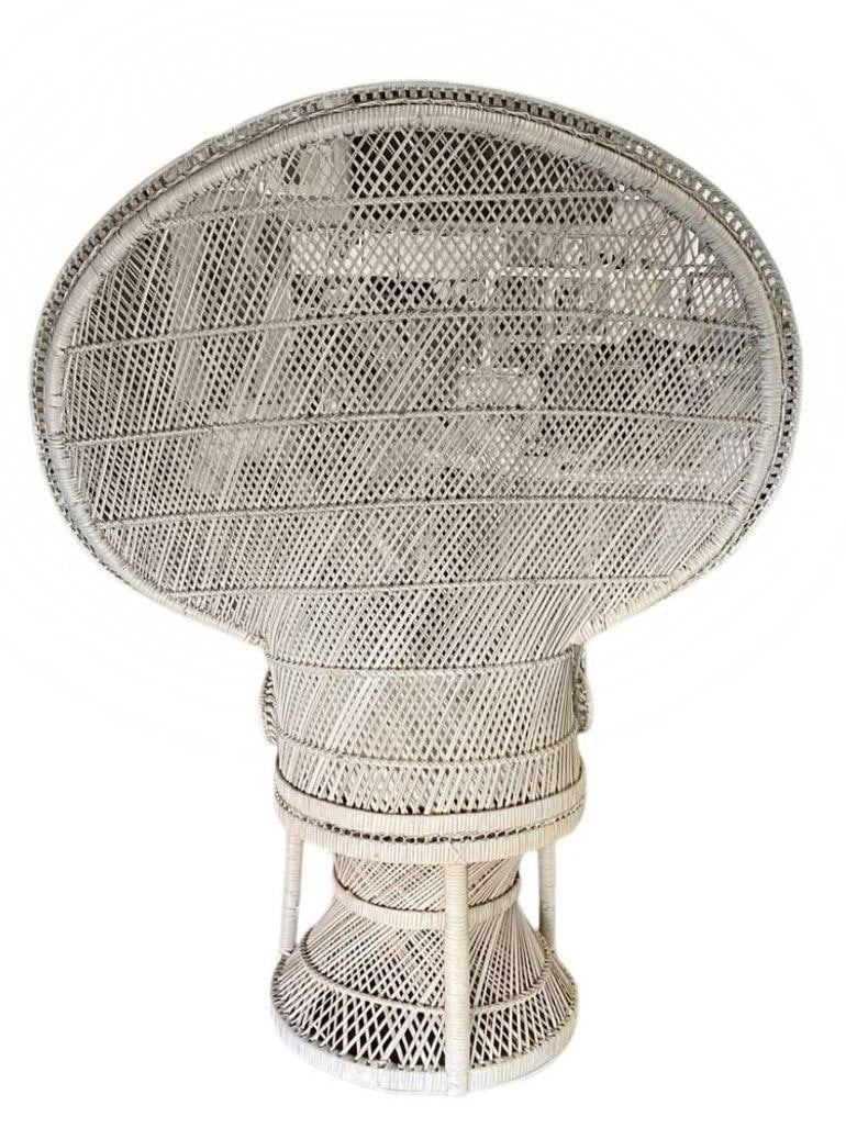 Restored Rattan Large Pale Woven Wicker "Cobra" Lounge Throne Chair - 19