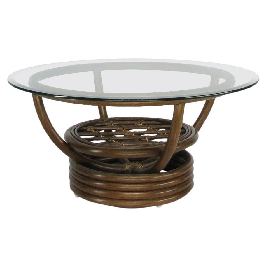 Modernist 30î Glass Top Rattan "Kauai" Coffee Table With Stacked Base (1 of 6)
