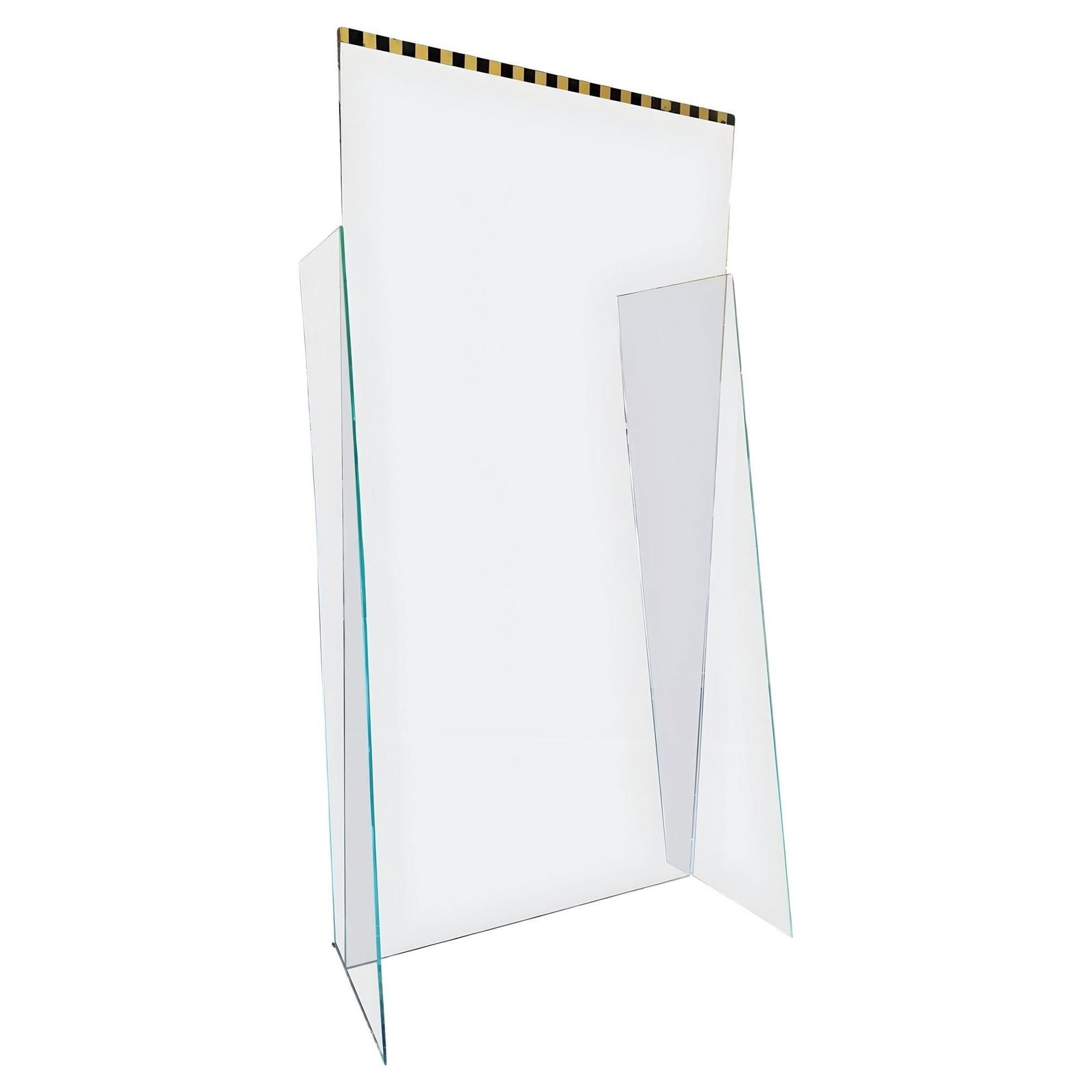 Large Post Modern Plexiglasss Wall Divider: Title: Large Post Modern Plexiglasss Wall Divider Description: Large 8' tall foot post modern plexiglasss wall divider made of 3 pieces of custom made plexi. There is a directional caution pattern alo