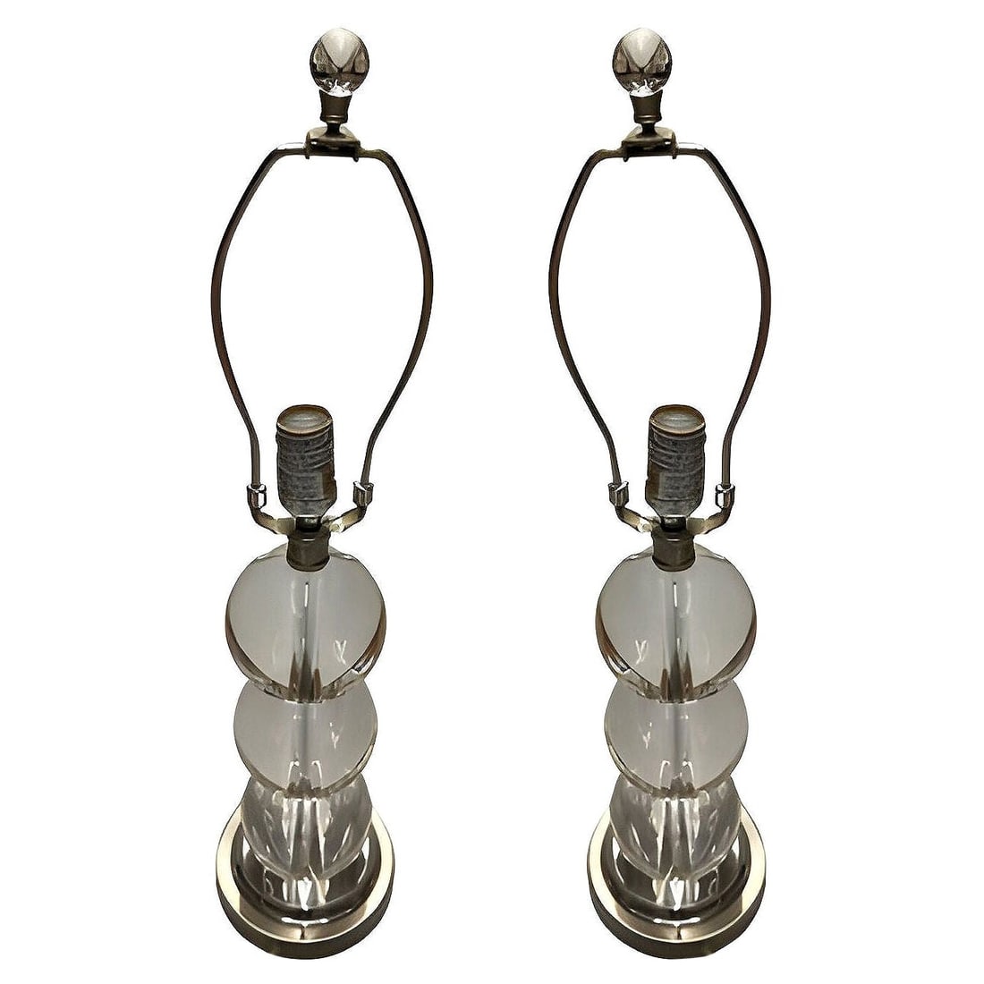 Mid-century Stacked Graduating Crystal Ball Table Lamps w/ Chrome Base, Pair (1 of 18)