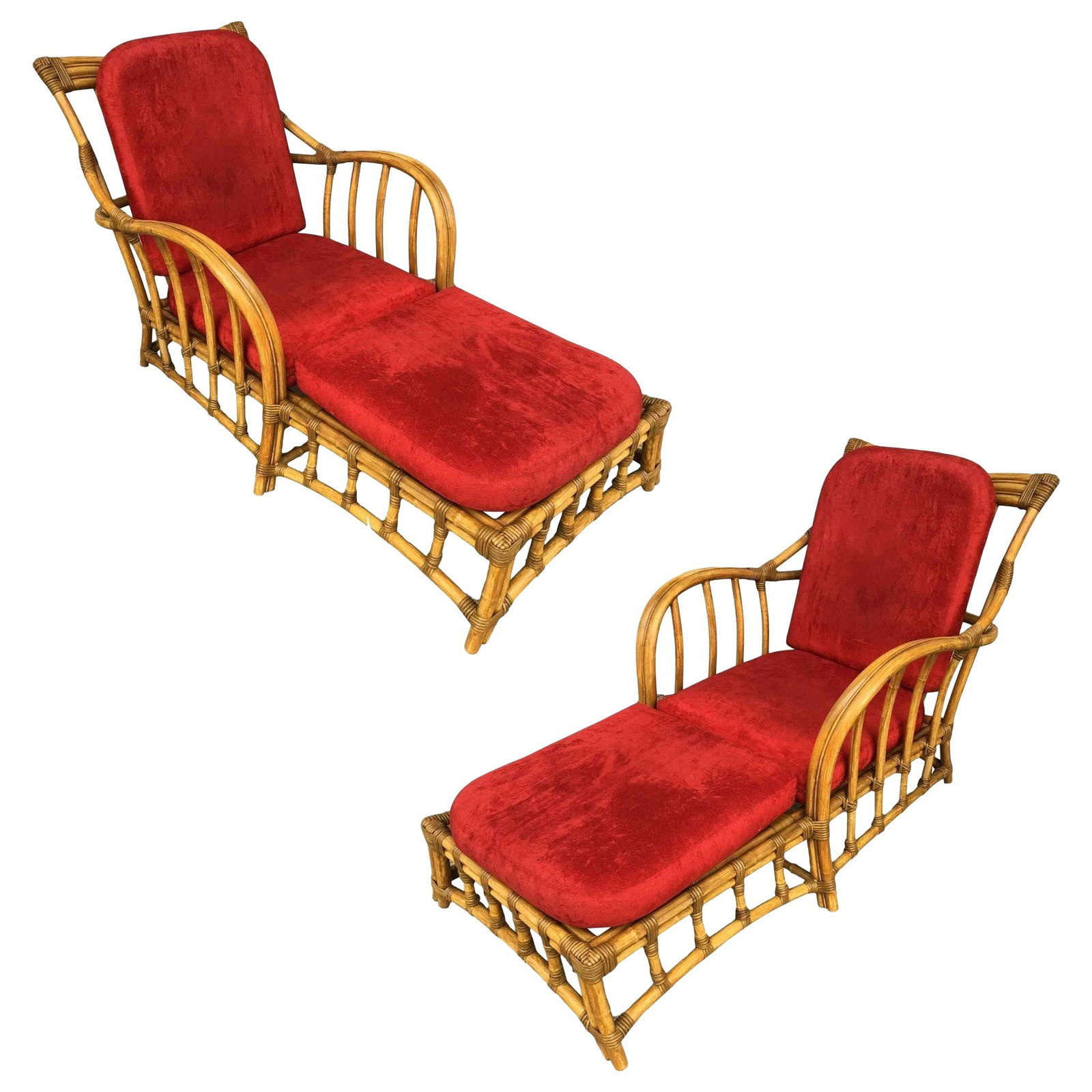 Rare Paul Frankl Styled Faux Rattan Outdoor/Patio Chaise Lounge Chair, Pair: Title: Rare Paul Frankl Styled Faux Rattan Outdoor/Patio Chaise Lounge Chair, Pair Description: Rare Paul Frankl style faux rattan chaise lounge chair for outdoor use on your patio or in your garden.