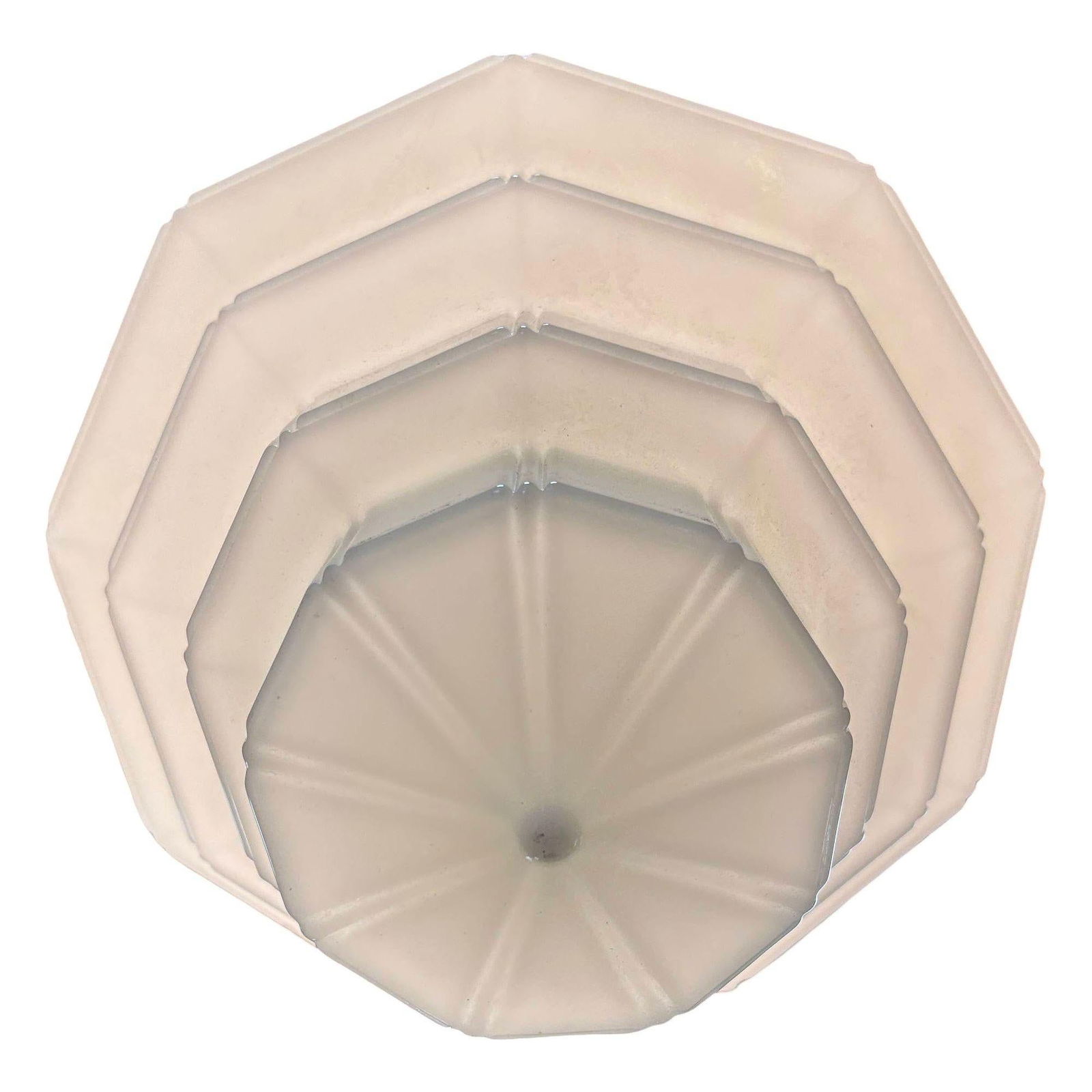 Art Deco Copper Acanthus Leaf Hanging Pendant Light w/ Stepped Milk Glass Shade - 4