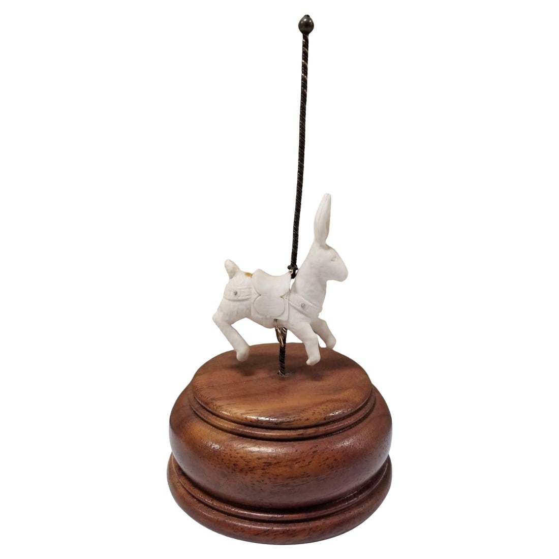 Jewelry Art Carved Carousel Bunny Sculpture on Pedestal - 2
