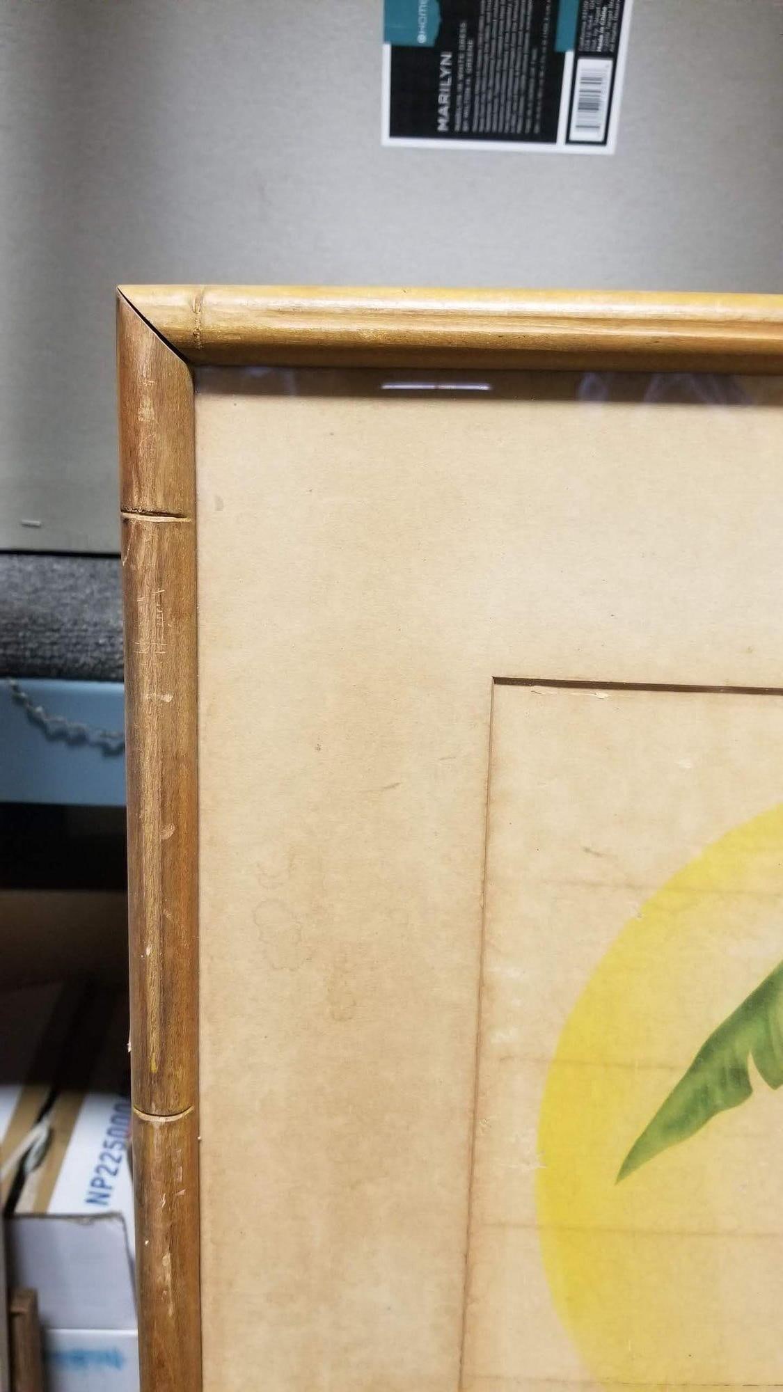 Hawaiian Airbrush Nude on Paper by Mundorff Honolulu in Bamboo Frame, 1945 - 15