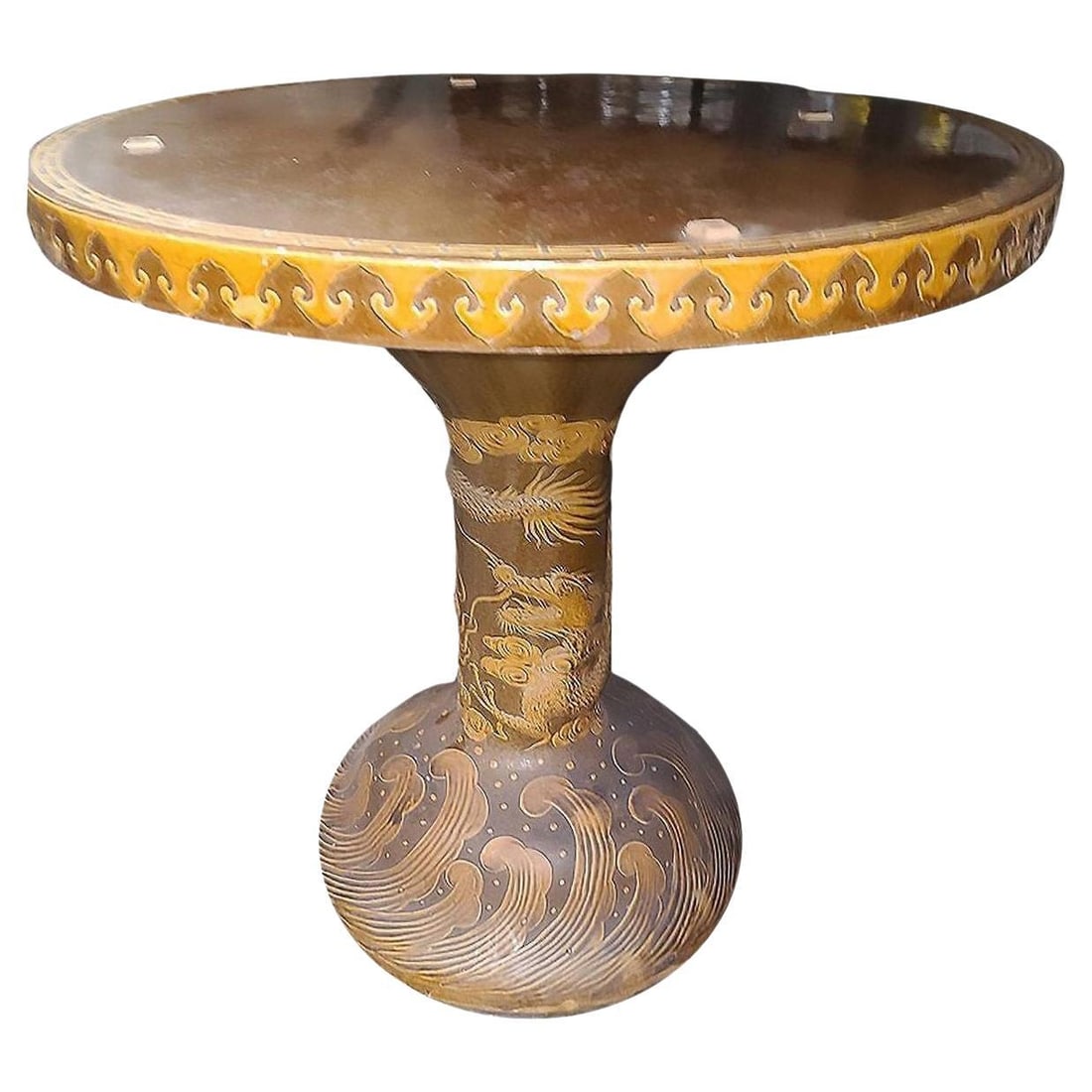 Chinese Dragon Ceramic Glazed Pedestal Table - 2