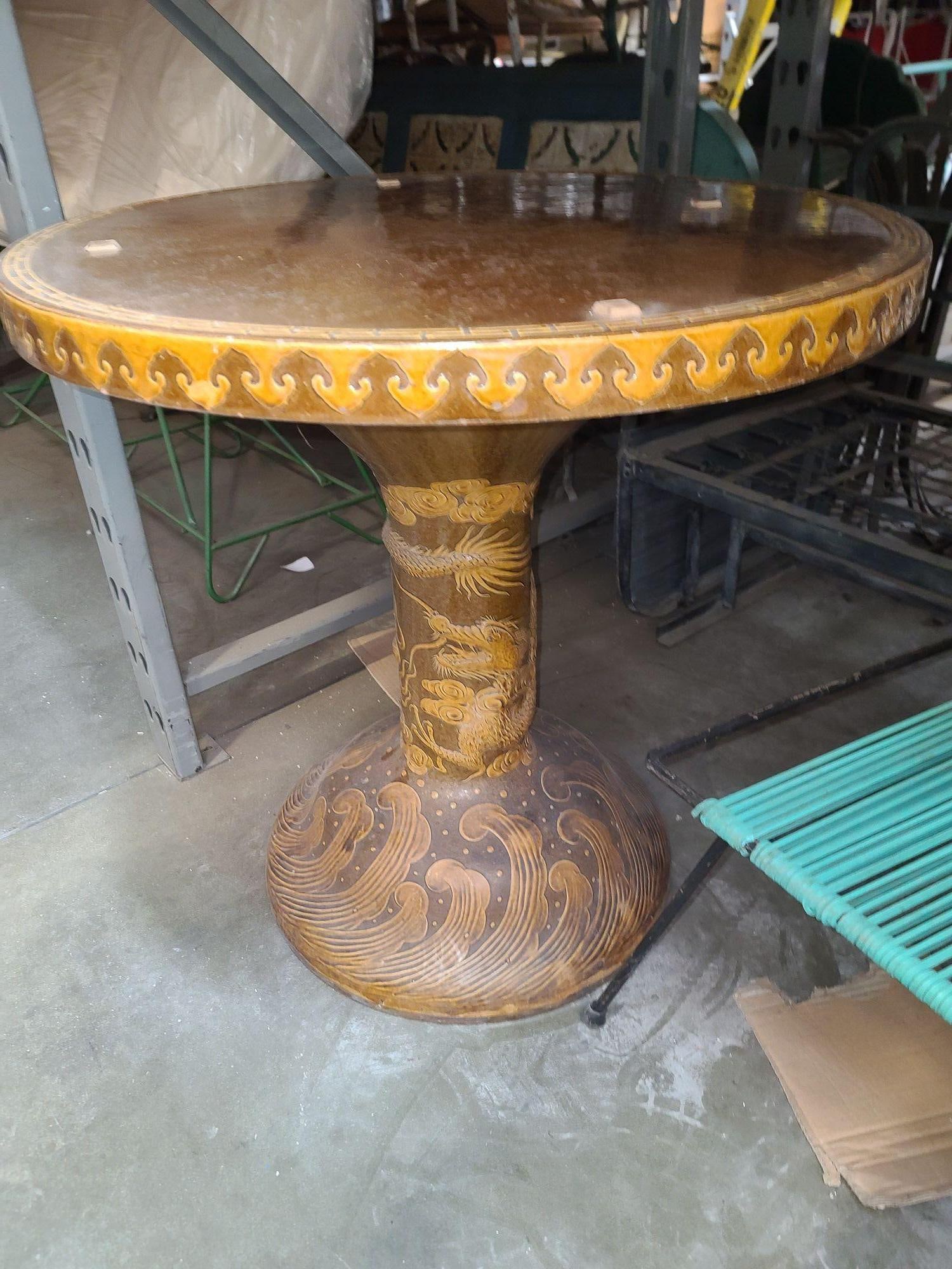 Chinese Dragon Ceramic Glazed Pedestal Table - 3