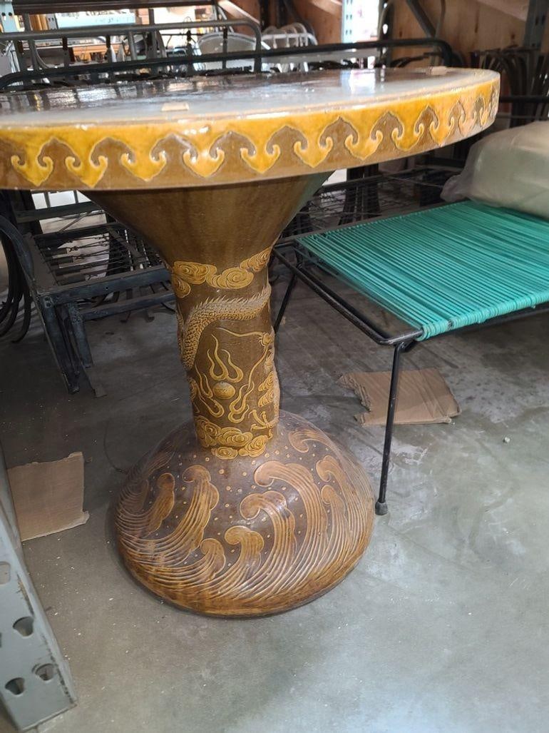 Chinese Dragon Ceramic Glazed Pedestal Table - 4